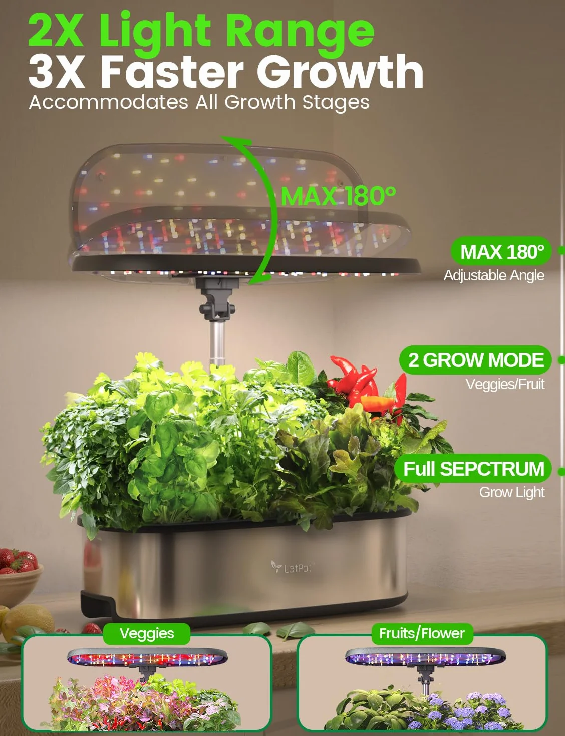 LETPOT LPH-SE WiFi Sistema de Cultivo Hidropónico, Kit de Jardín de Hierbas Inteligente de 12 Cápsulas para Interiores, Jardín Interior con Luz de Crecimiento LED de 24W, Tanque de Agua de 5,5L