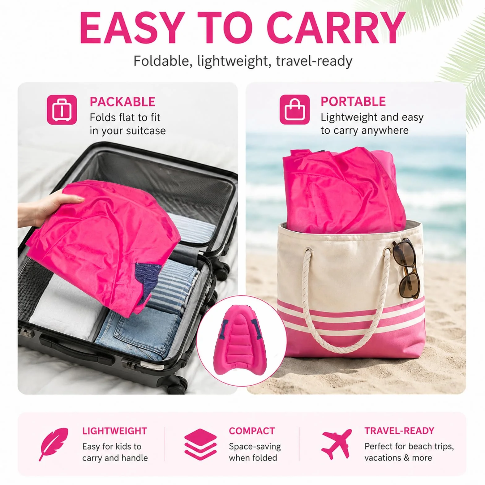 Tabla de Bodyboard Inflable Portátil Ligera con Asas Flotante para Natación Piscina (Rose Pink)