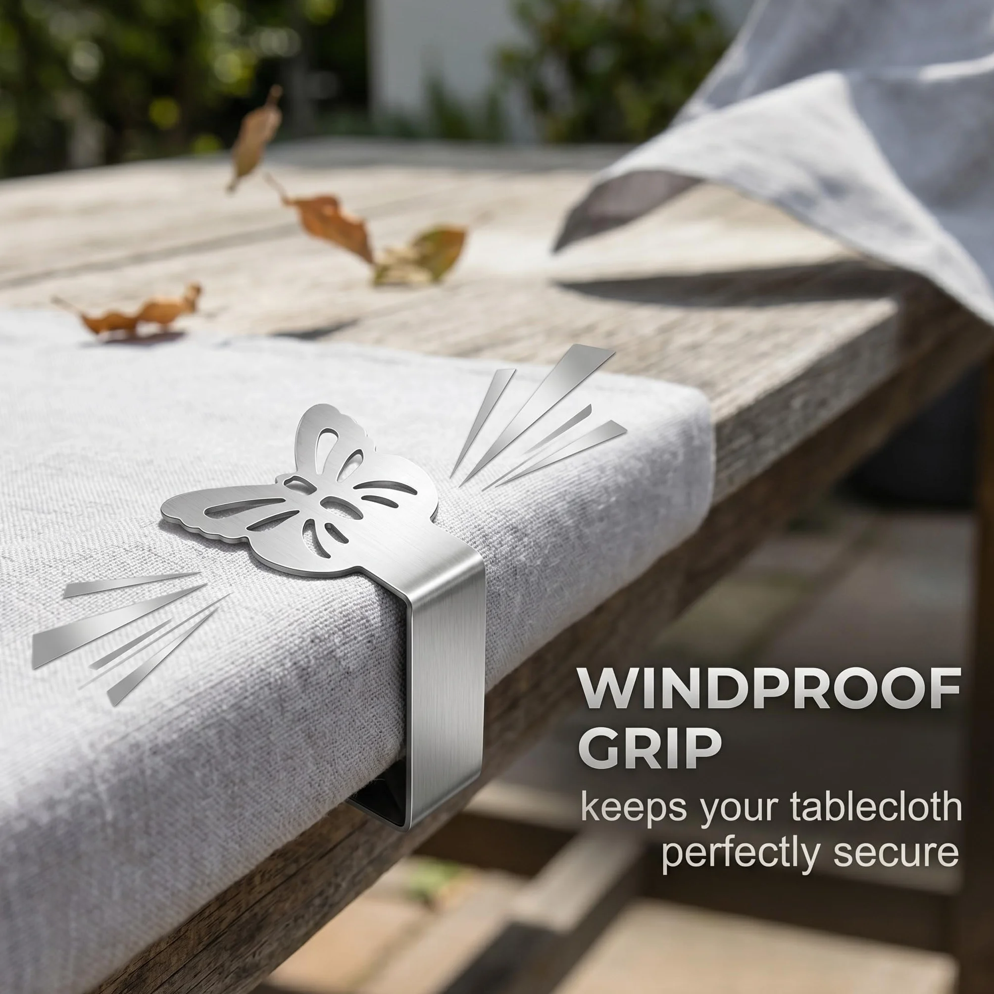 10 Pinzas Sujeta Manteles de Mesa en Acero Inoxidable, Clips para Manteles con Diseño de Mariposa, Sujeta Manteles Exterior e Interior Ideal para Jardín, Picnic, Bodas y Fiestas