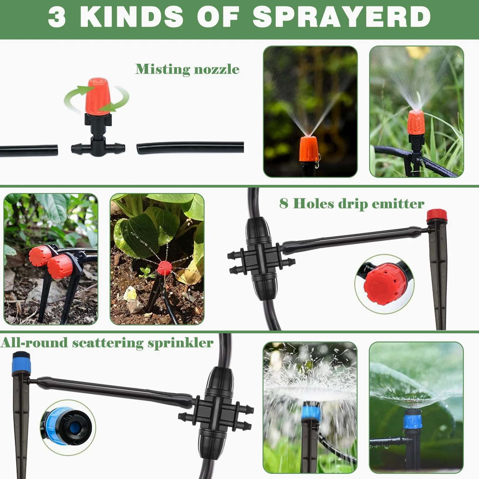 Sistema de riego por goteo de 200 pies + 40 pies, sistema de riego de jardín con tubo principal de 8/11 mm, tubo de riego de distribución de 4/7 mm y accesorios, sistema de riego para jardín,