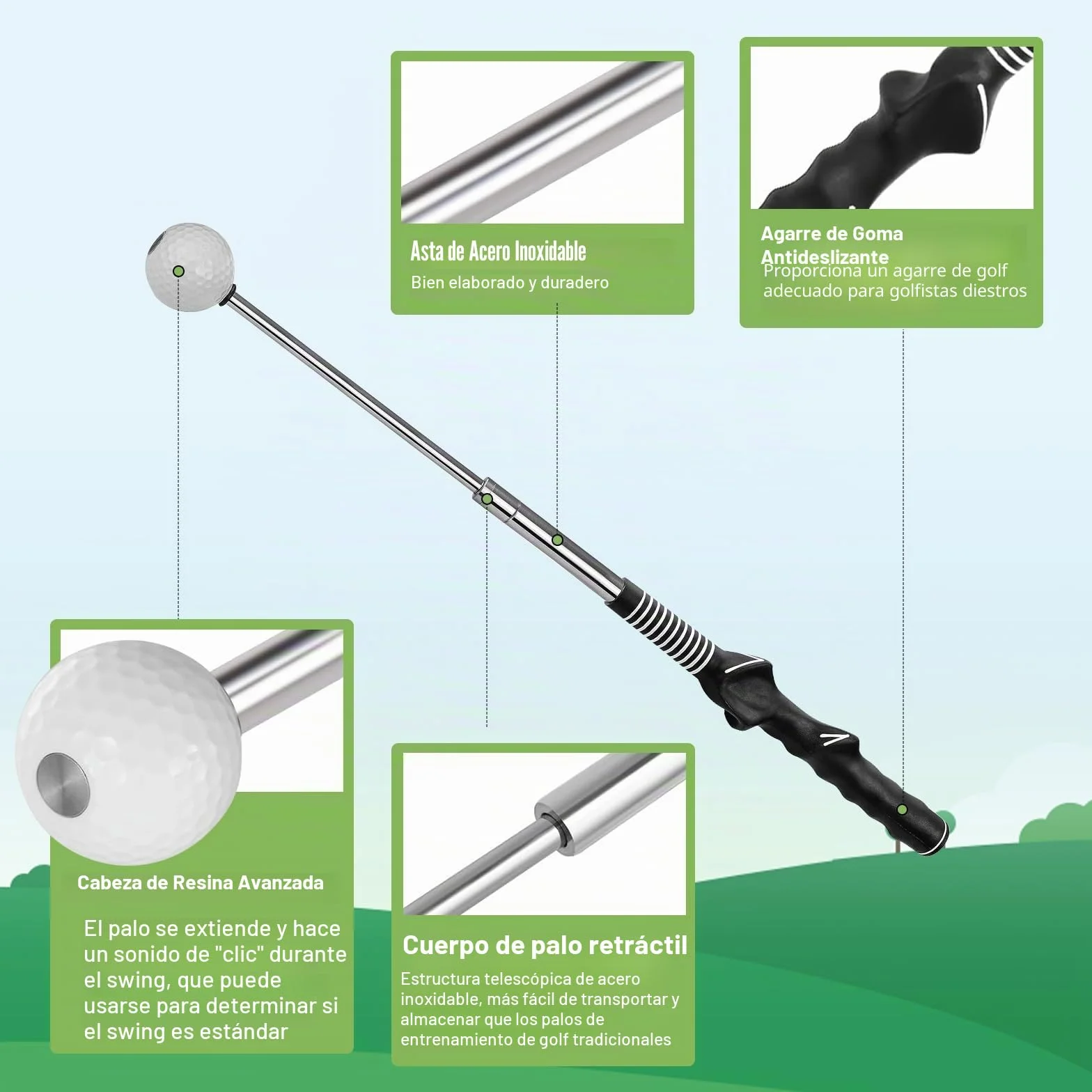 Entrenador de Swing de Golf Telescópico Retráctil con Click para Diestros
