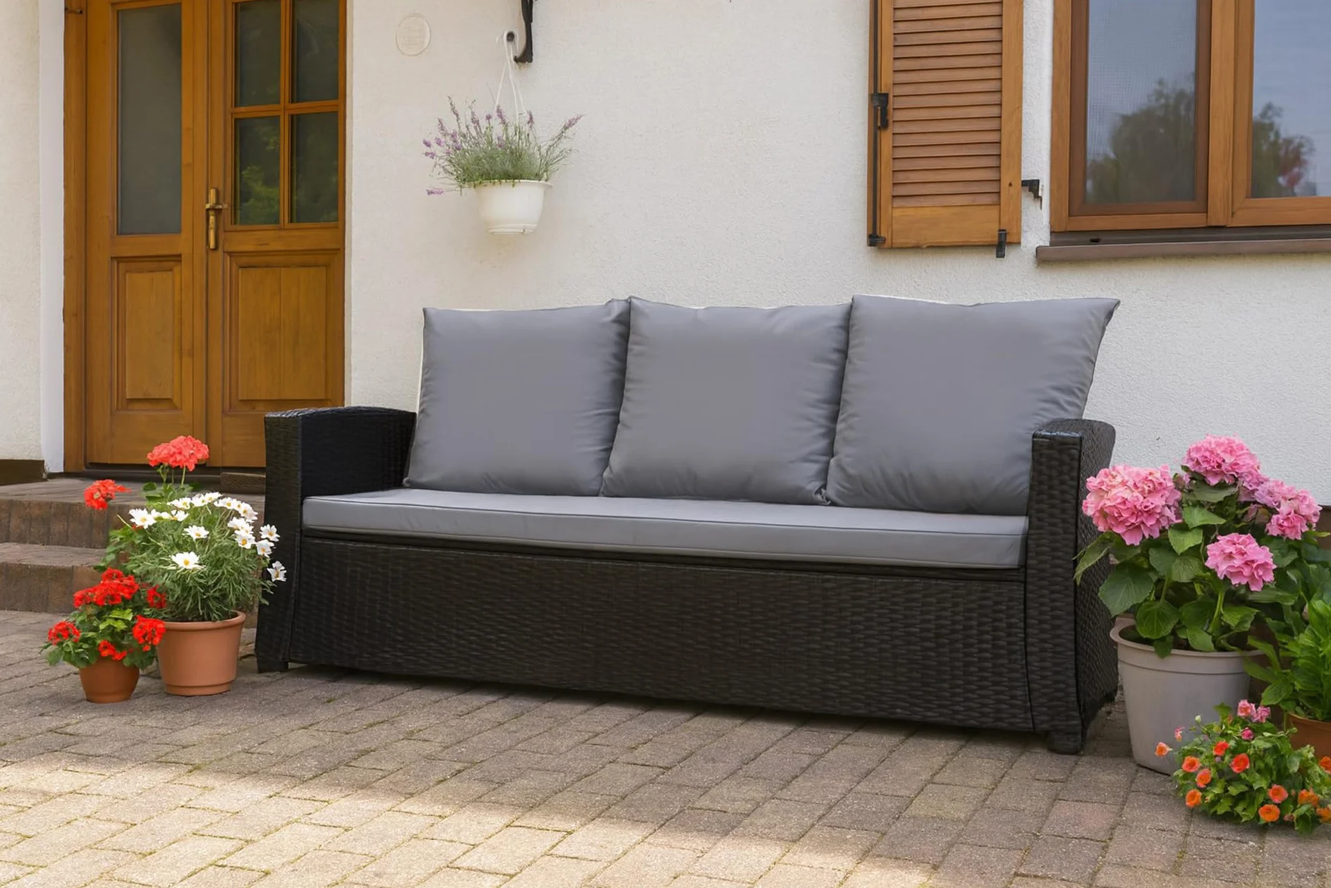 Cojín para banco - Cojín de asiento para exteriores para banco de jardín para polirratán - Relleno de almohada para banco de polirratán para columpio de Hollywood (Gris claro, 160x50x50cm)