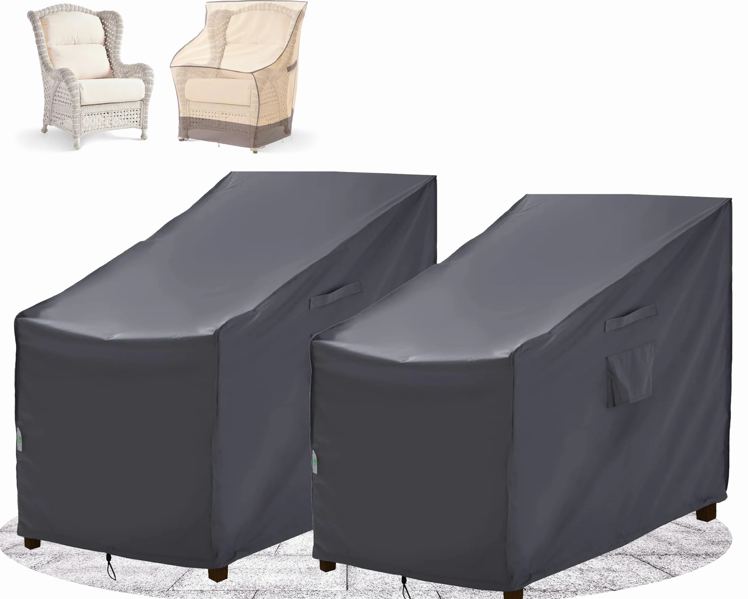 F&J Outdoors Funda para Silla de Jardín Impermeable 89x99x63,5/89cm Terraza Funda Protectora para Silla Reclinable Resistente a la Lluvia Protección contra el Polvo y el Sol 2 Piezas