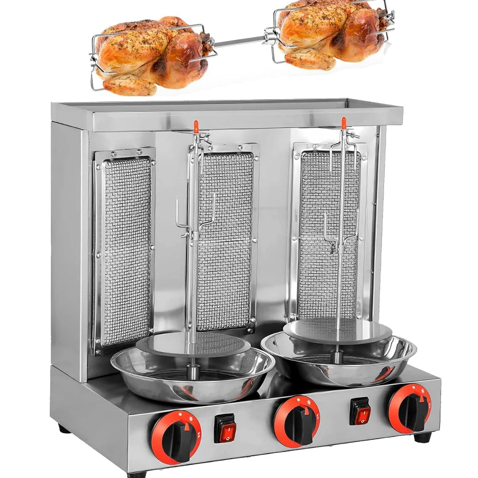 Máquina Kebab Doner Parrilla Comercial, Máquina Parrilla Gas Vertical, Limpieza Extraíble Acero Inoxidable, Potencia Fuego Ajustable, para Pavo Asado, Taco Asado Y Pollo Frito,Silver