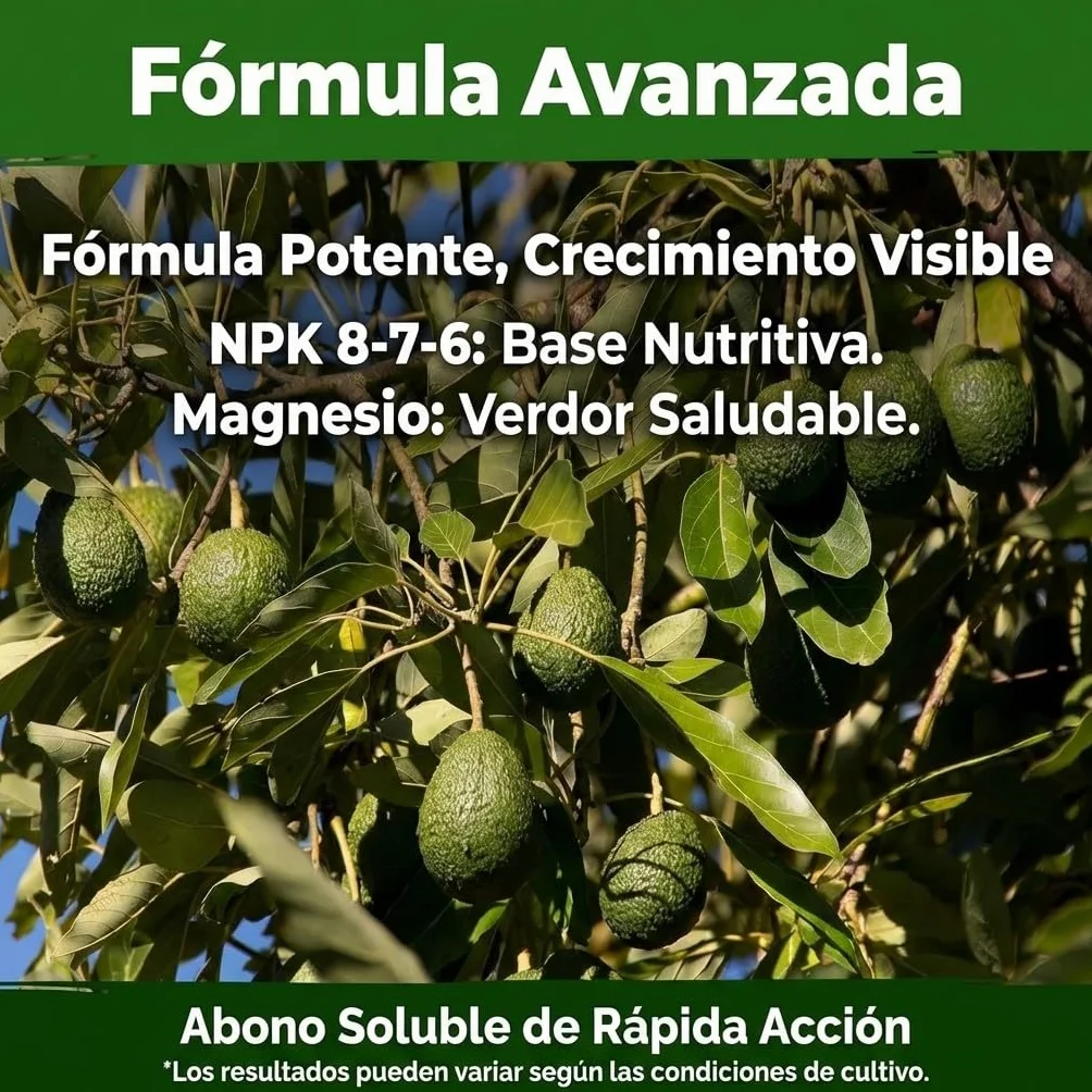 Abono Frutales Exóticos Soluble Ecológico 400 g | Fertilizante NPK 8-7-6 + Magnesio para Aguacate, Kiwi, Mango, Papaya, Kaki y Physalis | Máxima Floración y Frutos de Calidad ECO | Nexum Market
