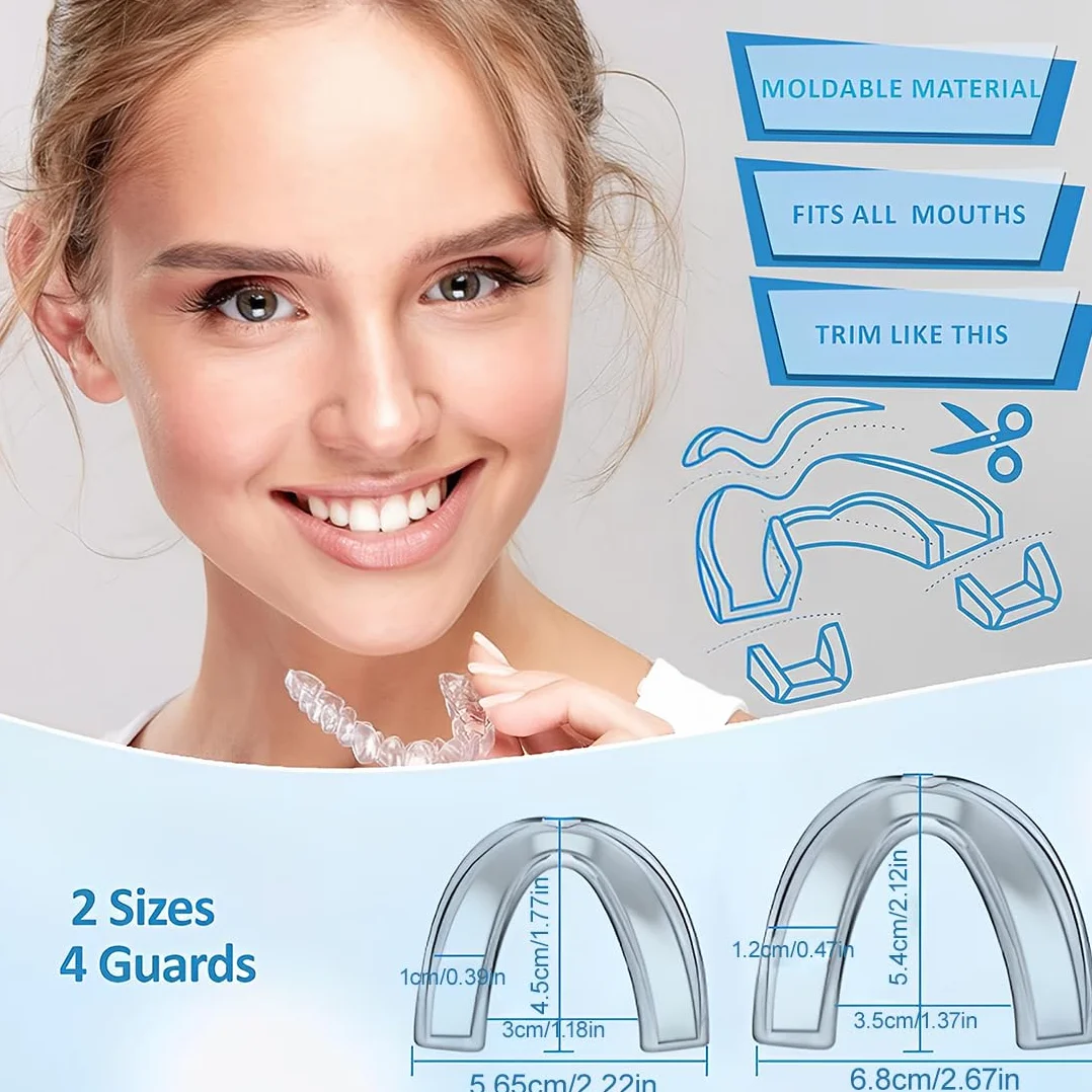 Protector Bucal para Dormir Bruxismo, Férulas Dental Moldeable, 4 Piezas, Material Termoplástico