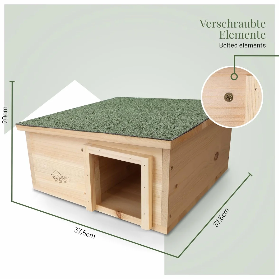 wildlife home Casa para erizos, resistente al invierno, tamaño XXL, de madera con suelo y techo resistente a la intemperie, comedero para erizos, resistente a los gatos, erizos, cuartos de invierno
