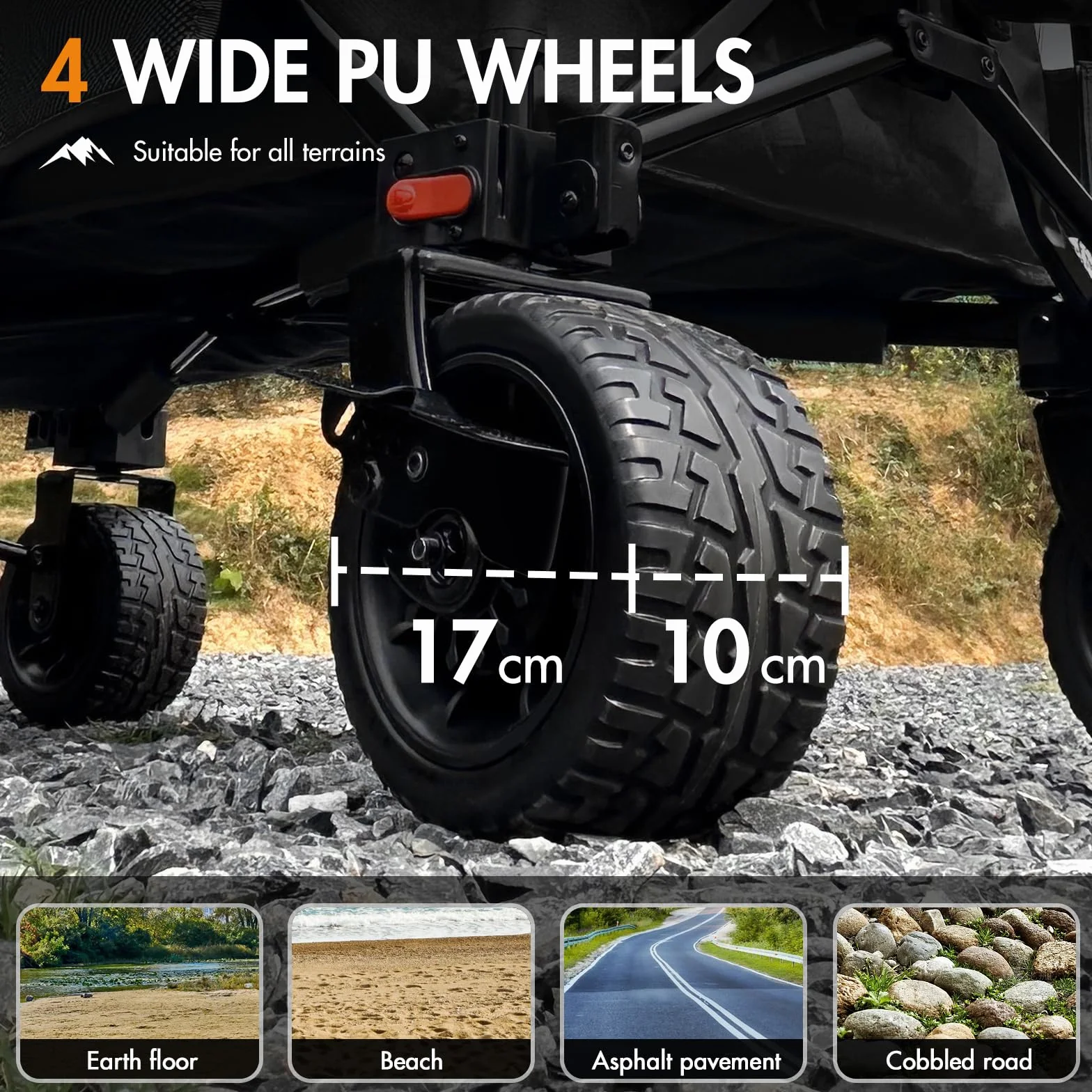 PORTAL Carro de Playa Camping Plegable con Frenos – Ruedas Anchas Todo Terreno, 300L Gran Capacidad, Puerta Trasera Ajustable, Alta Resistencia para Festival, Jardín, Compras
