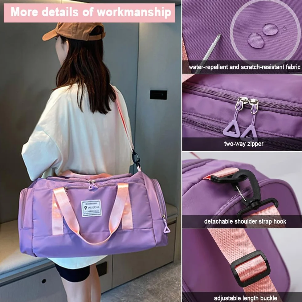Bolsa de Deporte Mujer 28 L Impermeable Bolsillo Húmedo Compartimento Zapatos Resistente al Desgaste (Morado)