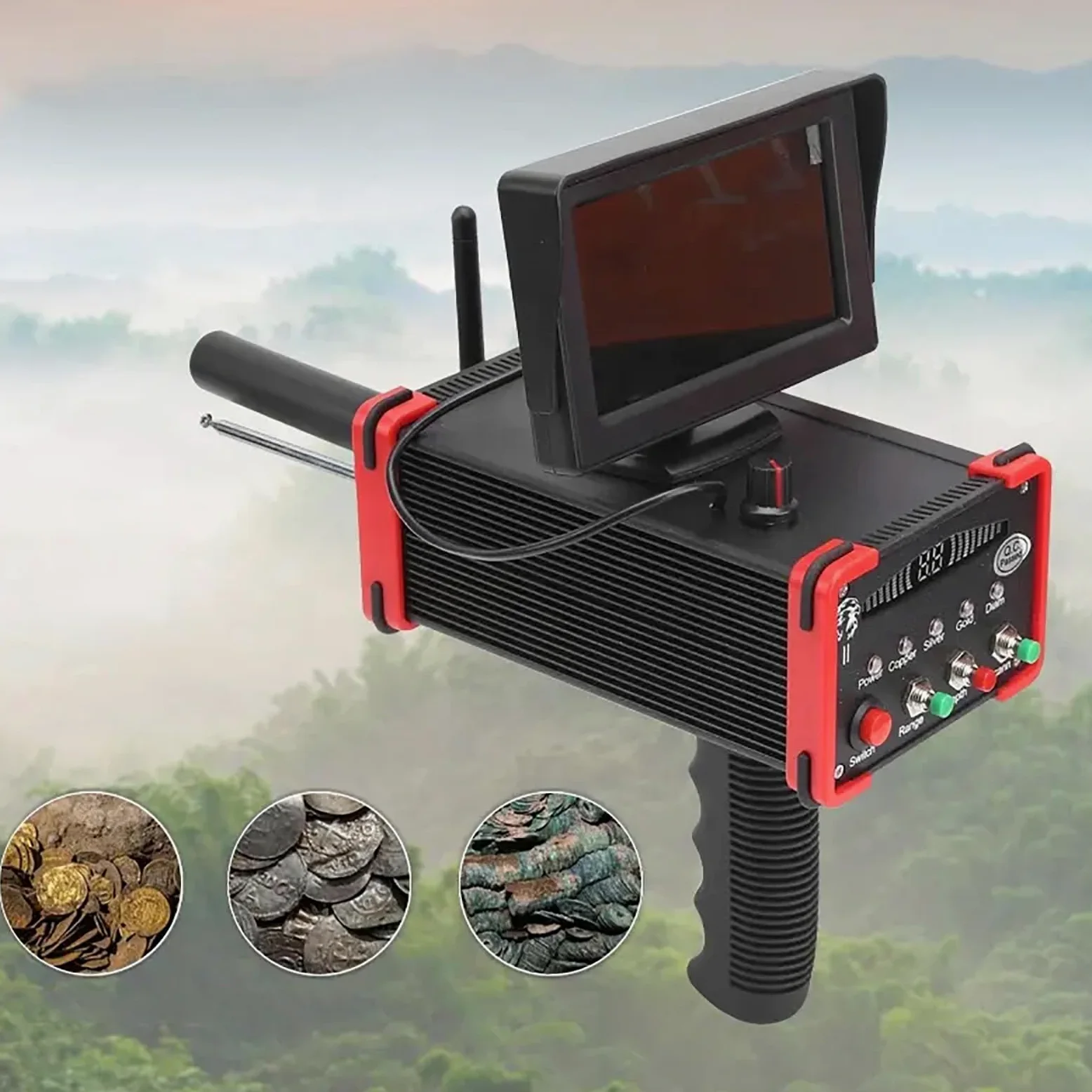 Detector de metales con pantalla LCD, doble varilla ajustable, profundidad de 20 m, alcance de 1000 m, identificación de 360° para caza de tesoros en la playa
