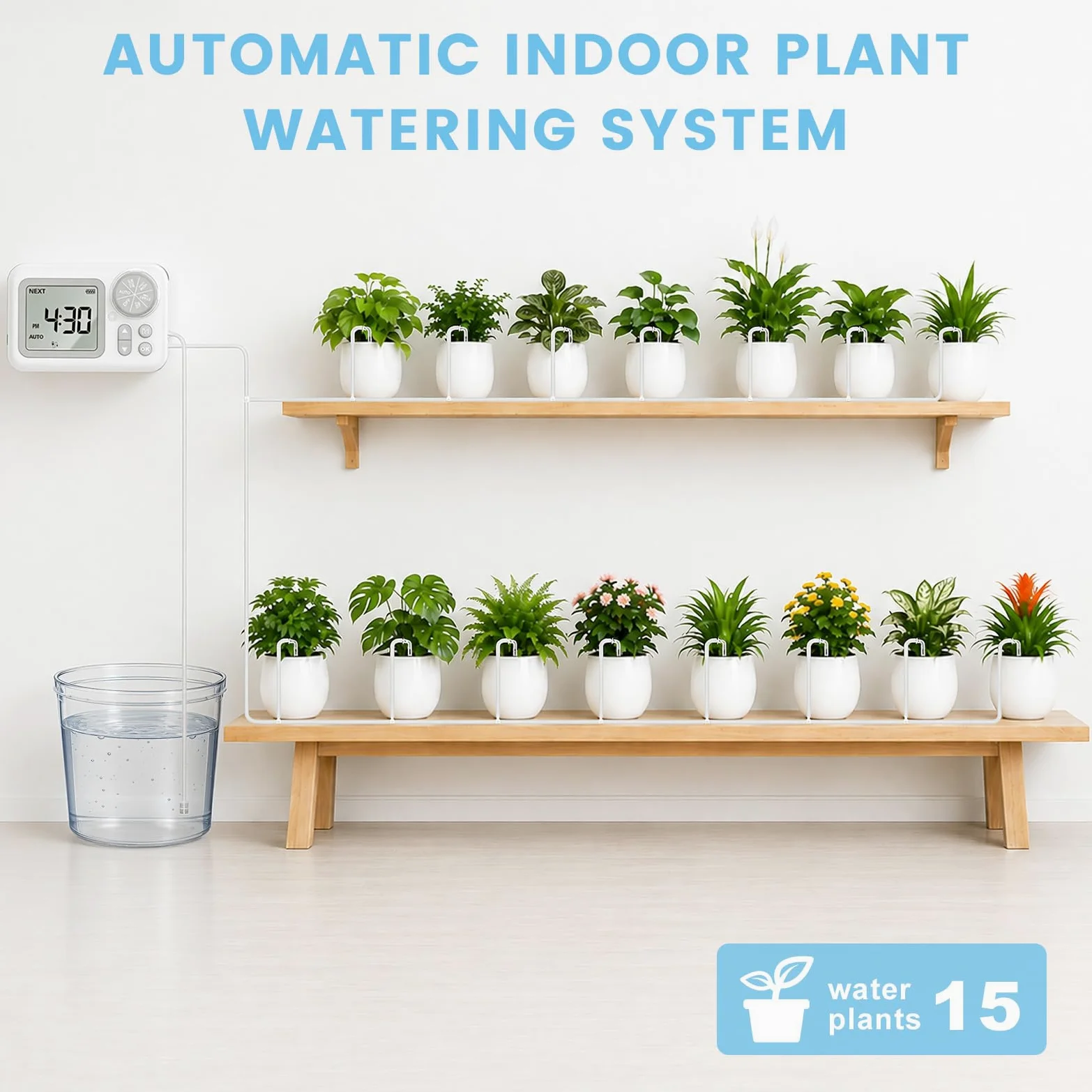 Landrip Sistema de Riego Automático, Riego Automatico Macetas para 15 Plantas en Maceta, Kit de Riego por Goteo Automático Recargable para Plantas de Interior, Balcón, Riego de Vacaciones