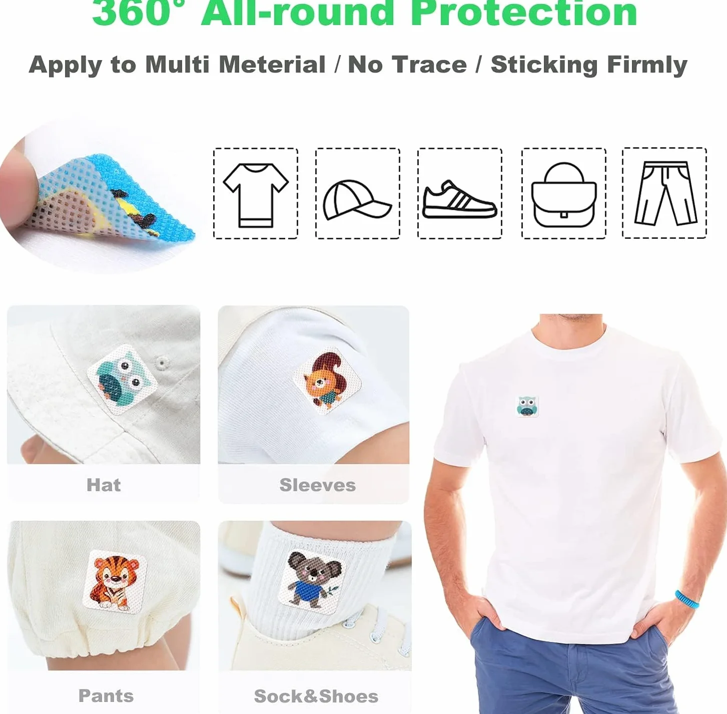 Parche Repelente de Mosquitos, Pegatinas Antimosquitos Niños, niños, Adulto - Exterior & Interior 72 Horas de protección efectiva ，Previene Las Picaduras de Plagas, 60 Pegatinas