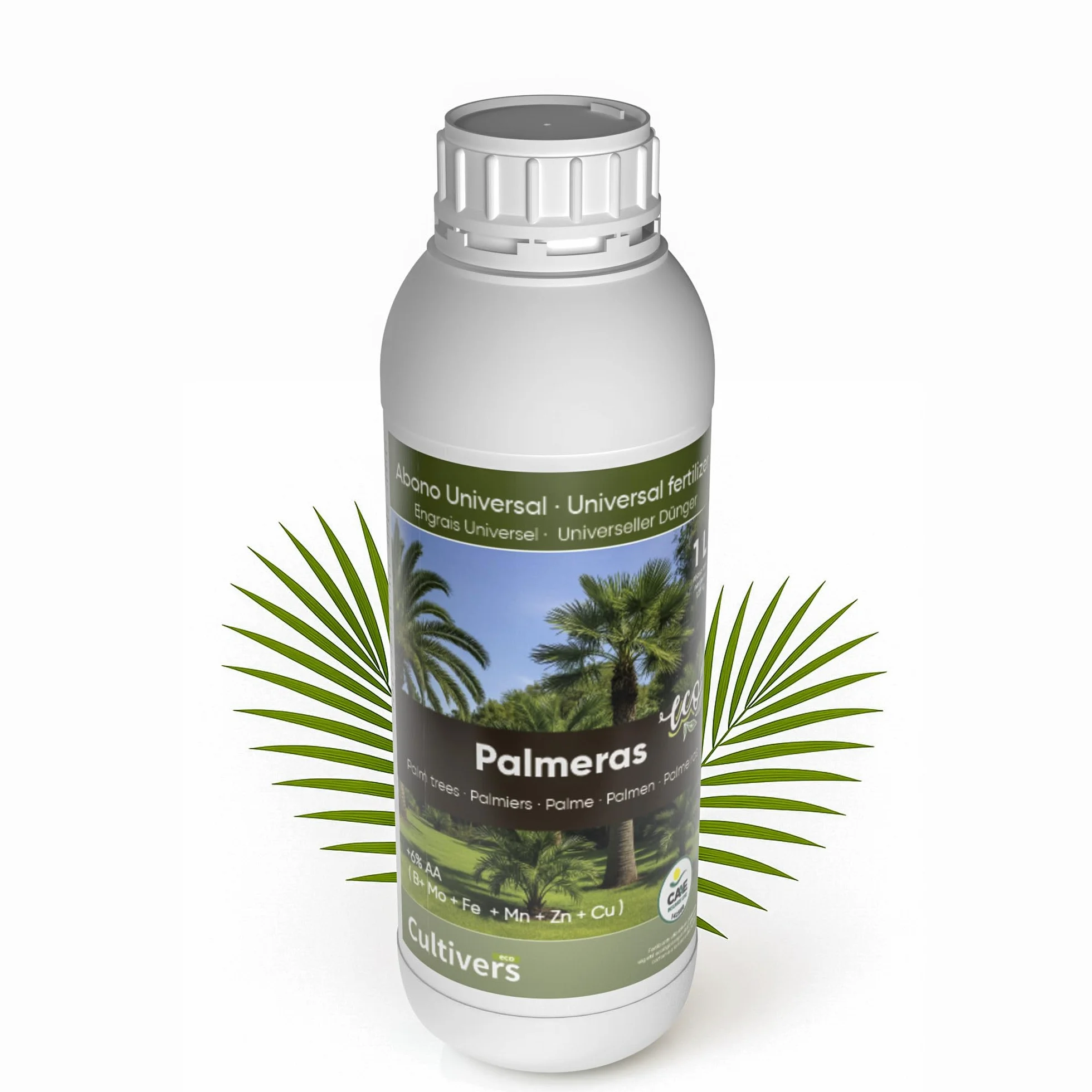 CULTIVERS Abono Palmeras Ecológico Líquido 1 L Fertilizante NPK Micronutrientes y Aminoácidos Nutrición Completa de Palmeras Ornamentales y de Exterior Orgánico Natural