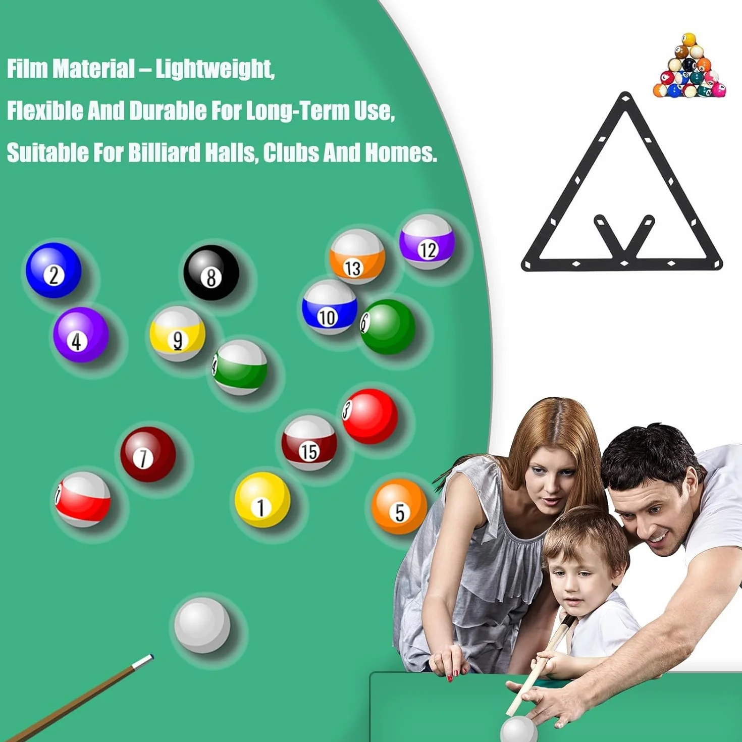 Juego de 6 plantillas de billar ultrafina para 8Ball, 9Ball y 10Ball – Triángulo preciso para alineación de bolas