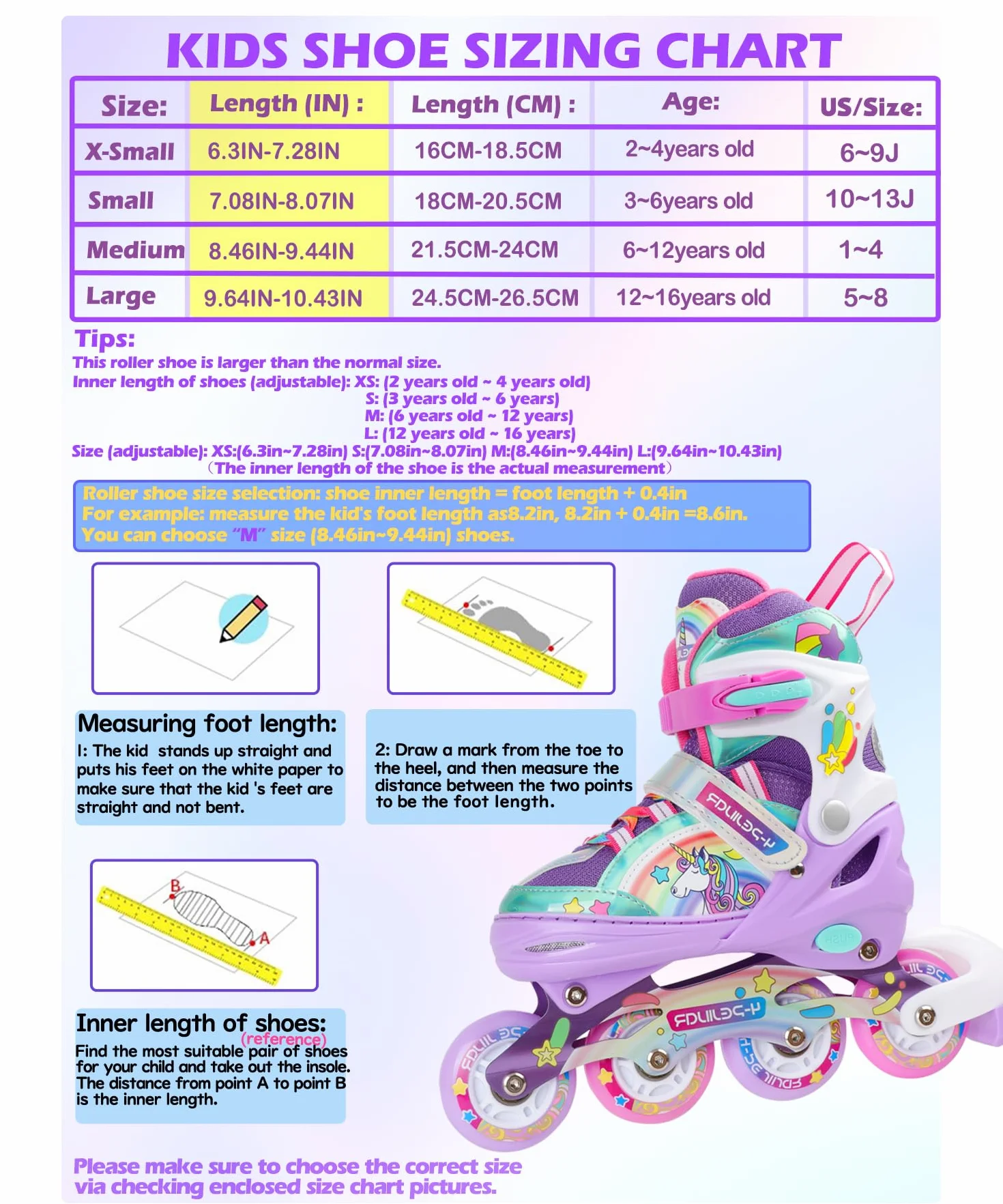 Patines en línea Unicornio para Niñas Ajustables con Ruedas Luminosas 4 Ruedas Quad Principiantes