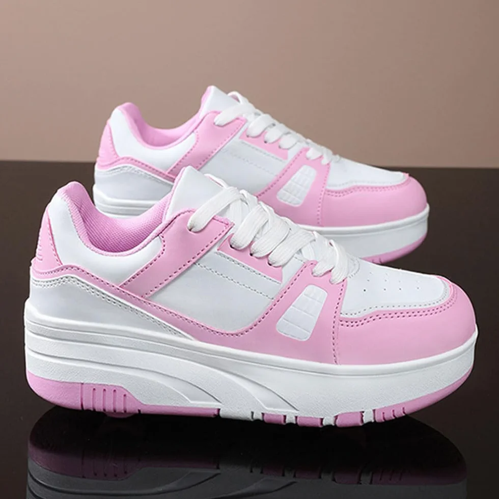 ENEN Zapatos con Ruedas para Niños y Niñas, Zapatillas de Patinaje Multifuncionales Rosa Blanco/Negro Blanco
