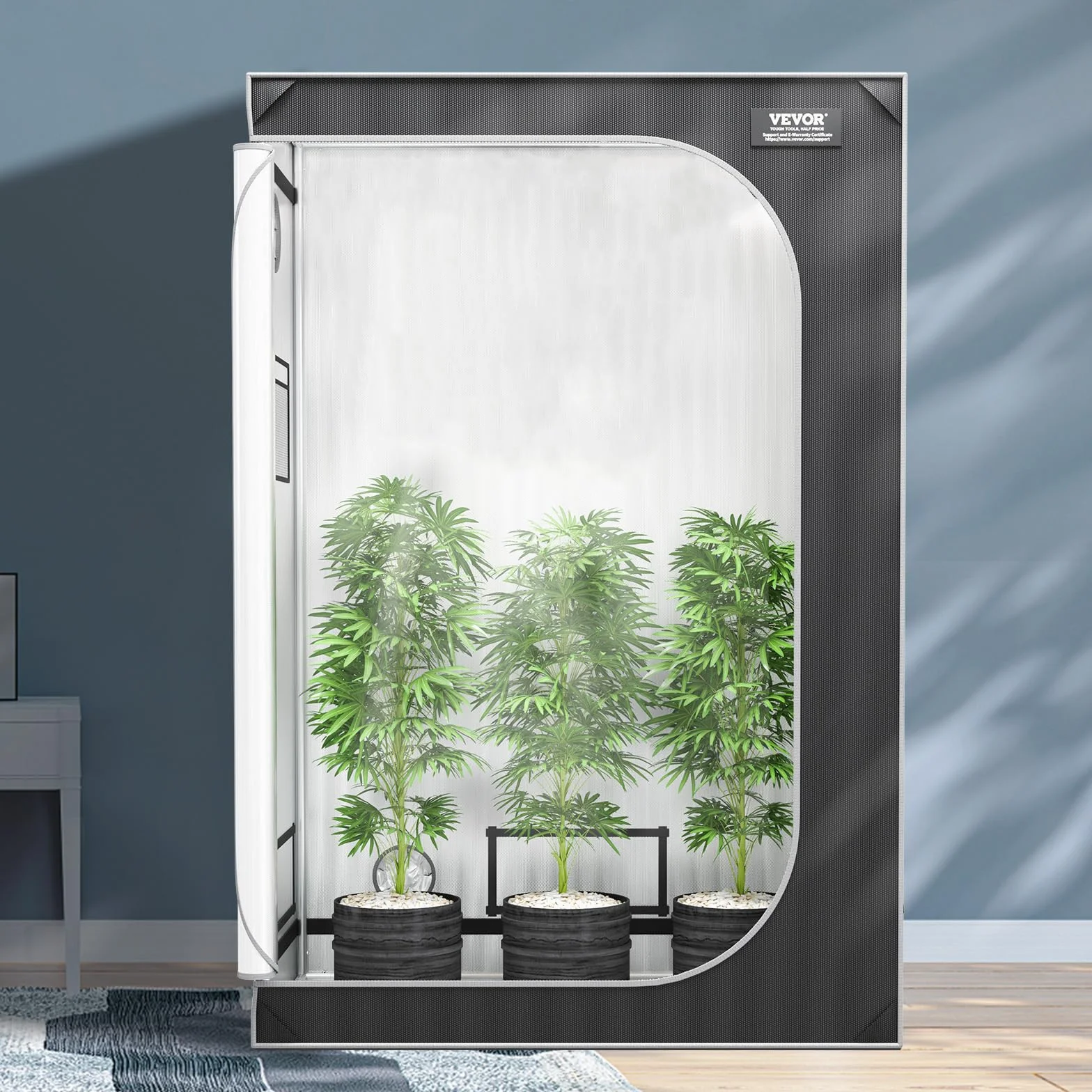 VEVOR Armario de Cultivo 122x61x183 cm Carpa de Cultivo Hidropónico Mylar 2000D Altamente Reflectante con Ventana de Observación, Bolsa de Herramientas, Bandeja de Piso para Cultivo de Plantas