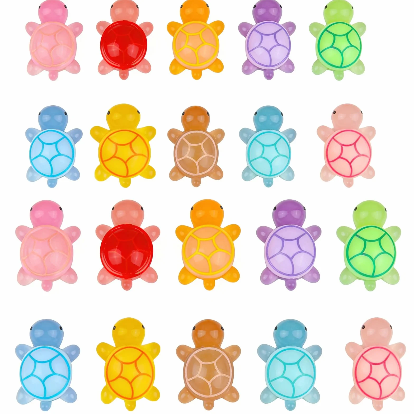 JCKD 20 Pieza Tortugas de Resina luminiscentes, Tortugas de Colores Que Brillan en la Oscuridad,2 tamaños,figuritas de Tortugas pequeñas,para decoración de Jardines, Regalos,etc.