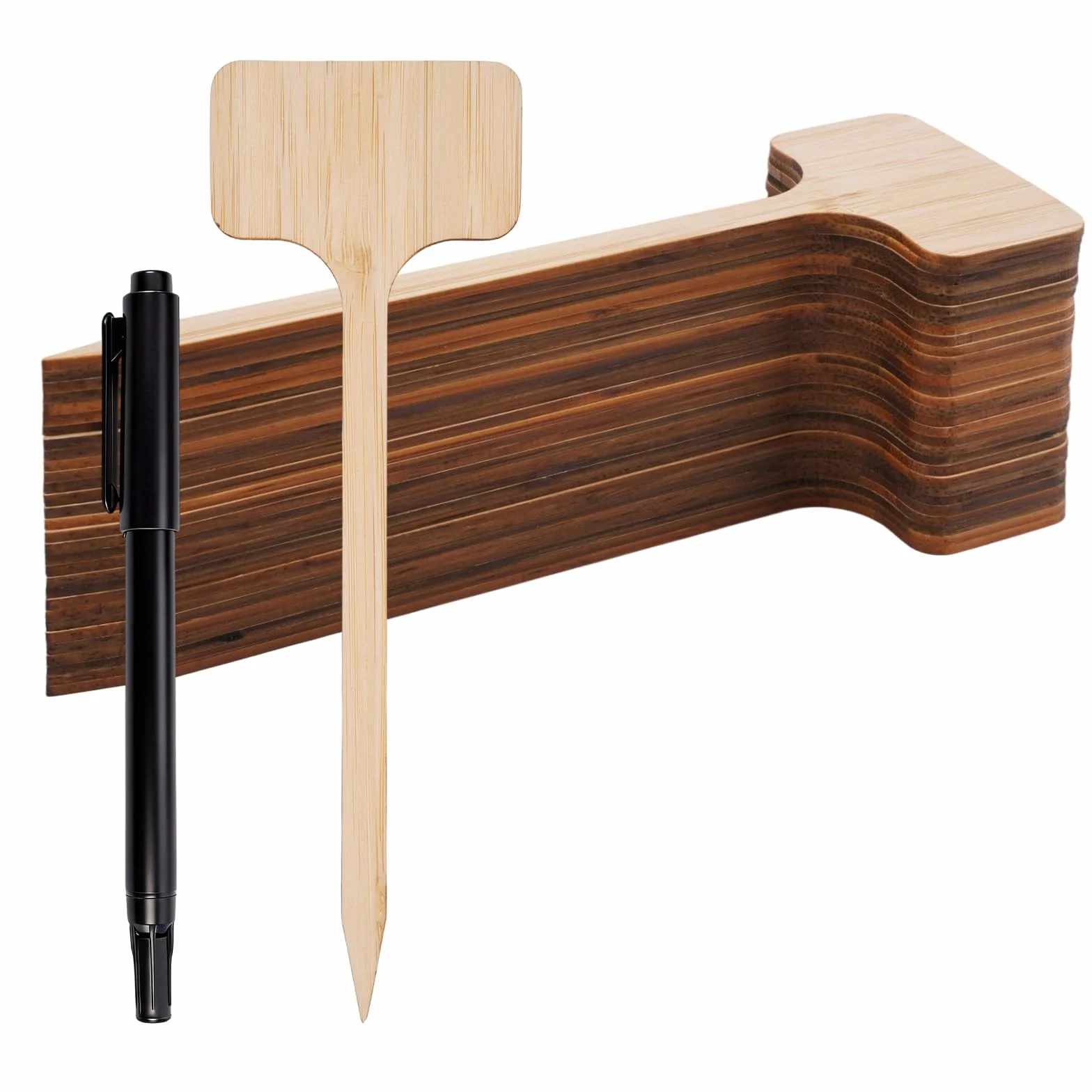 30 Piezas Etiquetas Plantas Bambu con Rotulador de Doble Punta, 18 × 6 cm Etiquetas de Plantas en Forma de T, Carteles Huerto Exterior Pequeños para Semillas Hierbas Vegetales Flores