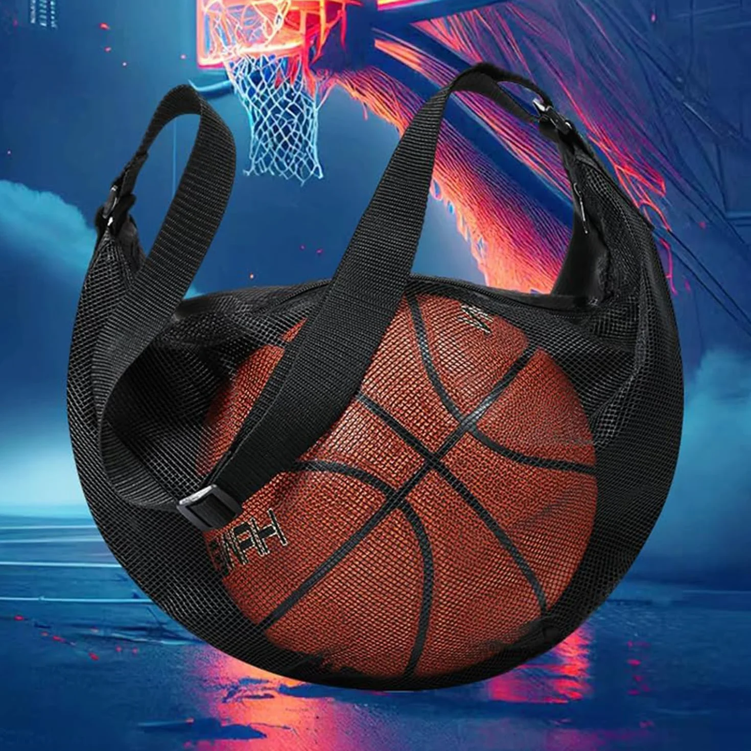 WUBAYI Bolsa de baloncesto de malla con mosquetón portador de pelota de fútbol