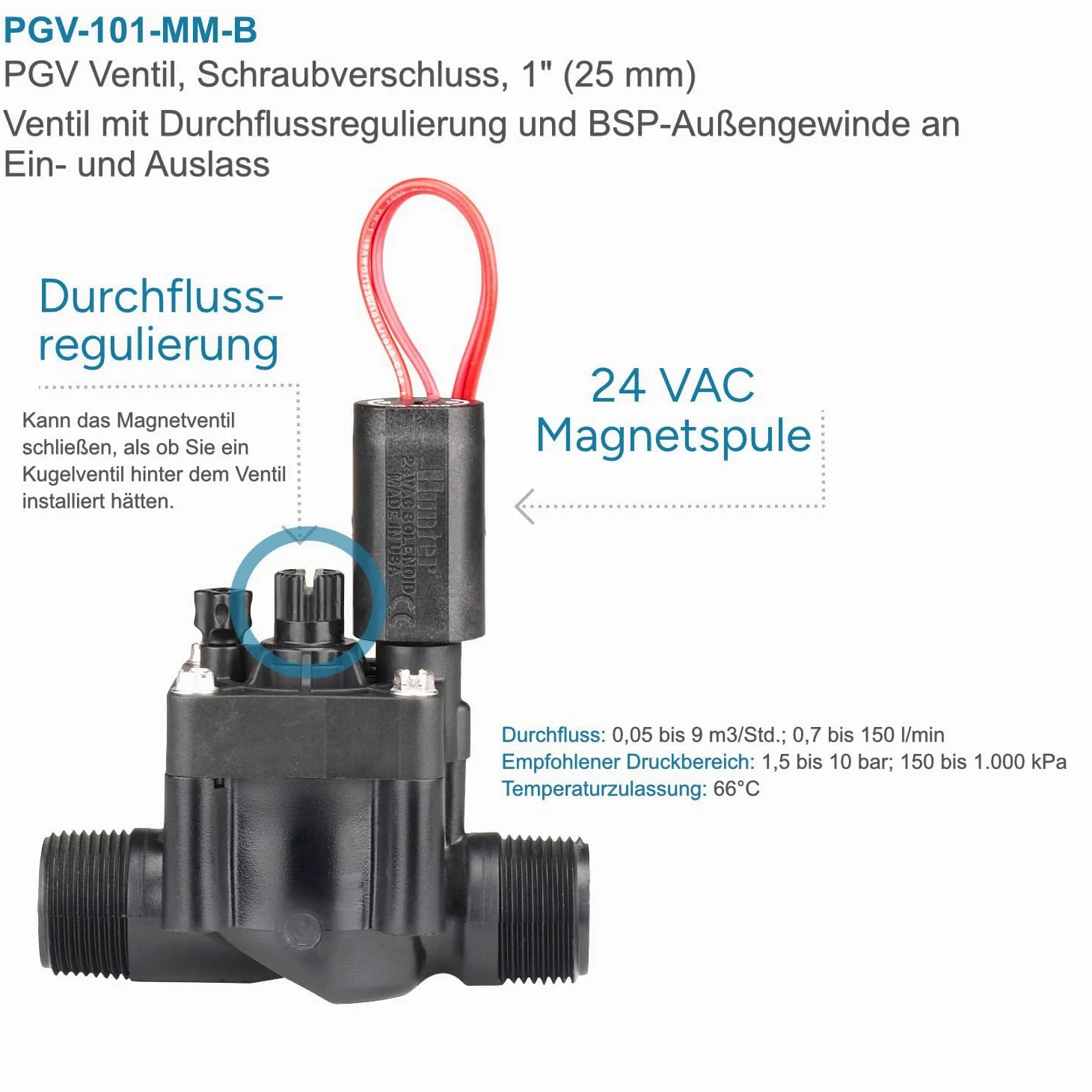Caja de válvulas estándar/jumbo, distribuidor Hunter PGV 101, electroválvulas de riego para tubos de polietileno de 25 mm de diámetro y 32 mm de diámetro (montable) (junta tórica) (4 válvulas