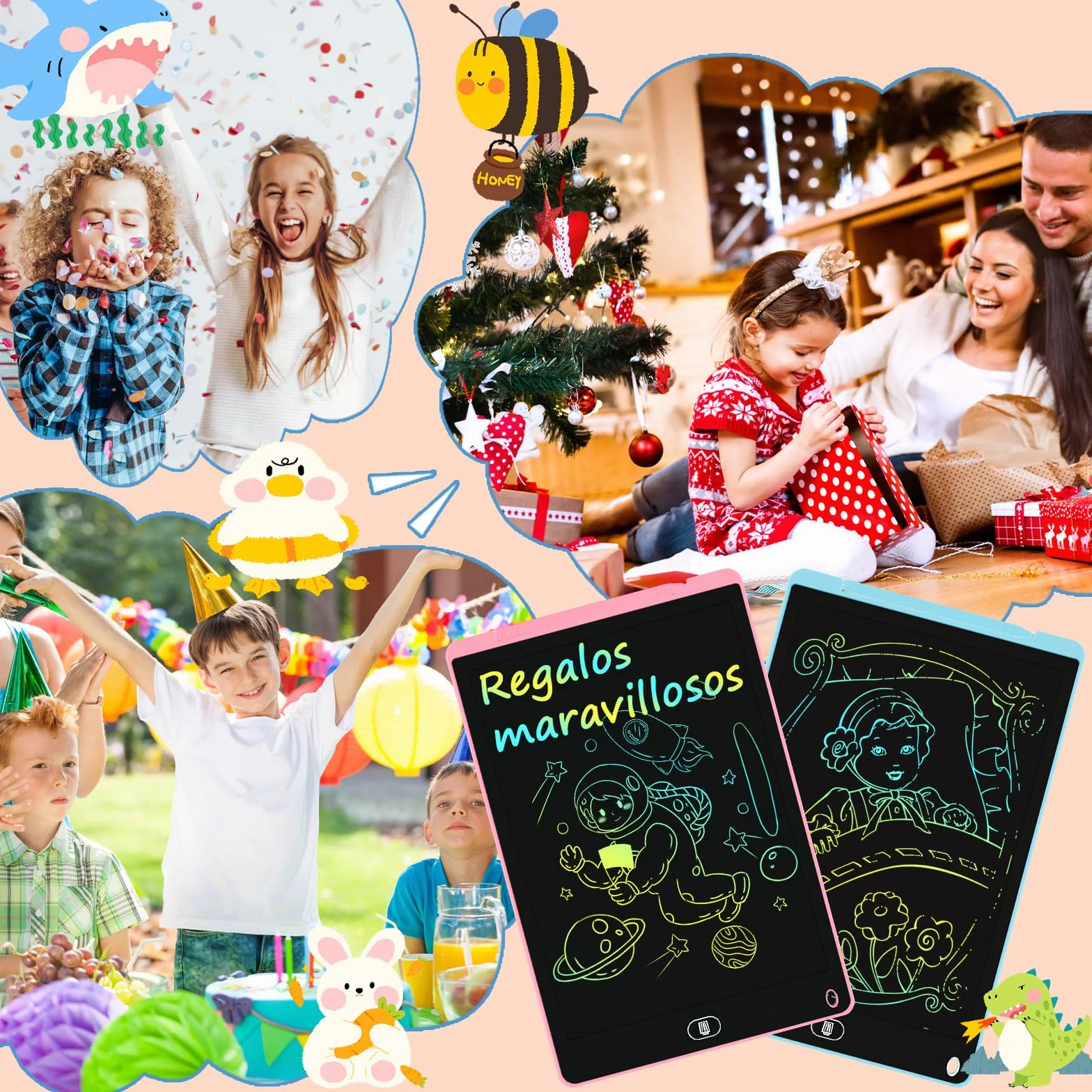 Electight Tablet Escritura LCD 12 Pulgadas 2 Packs Pantalla Colorido Infantil Juguetes Educativo Niños Borrable Bloqueo