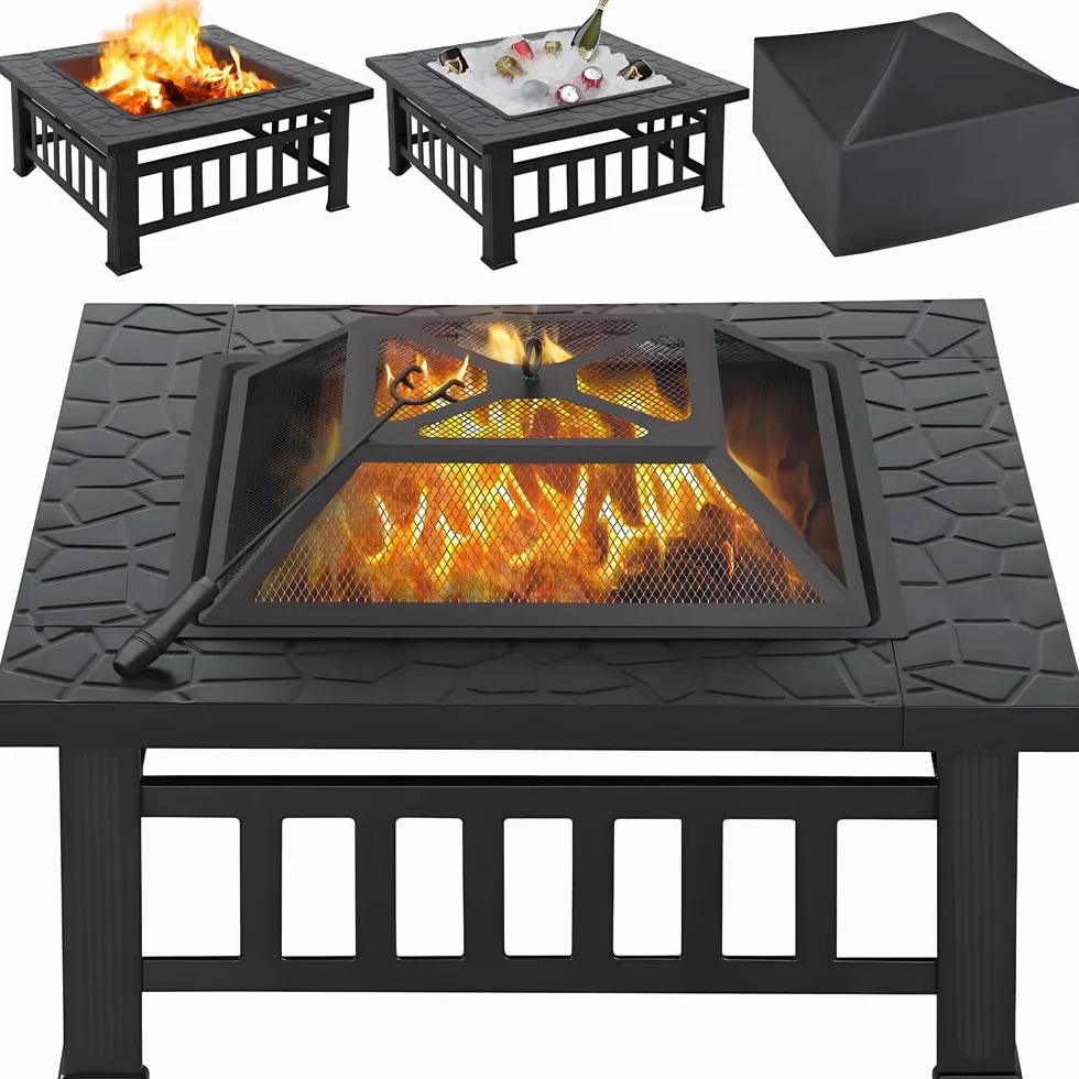 Yaheetech Brasero Exterior Jardin Grande 3 en 1 Chimeneas de Leña para Terraza Estufa al Aire Libre para Camping Cuenco para Hogueras 81x 81x 50cm