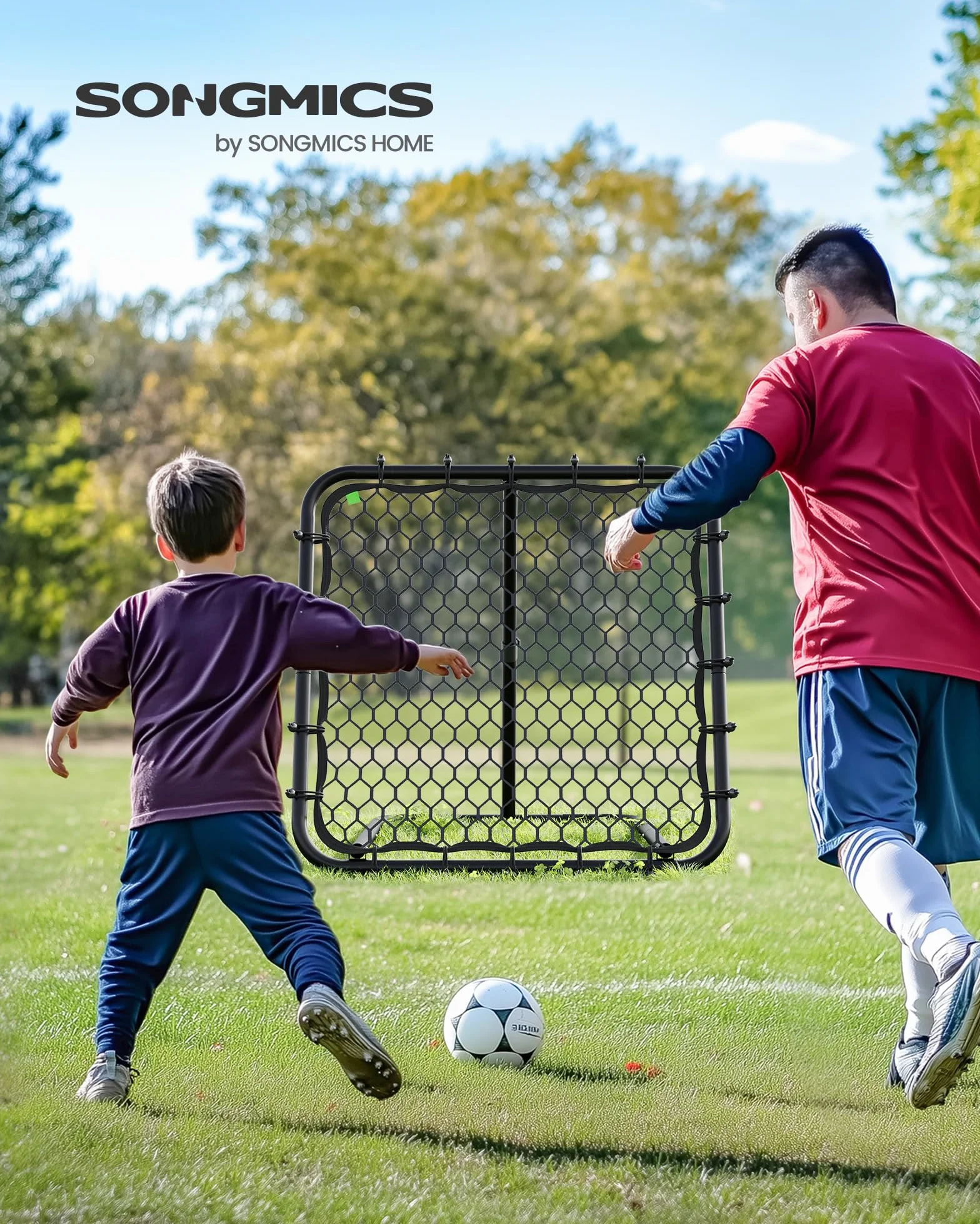 SONGMICS Rebotador de Fútbol Portería para Niños Portátil Marco de Acero Ángulo Ajustable Negro