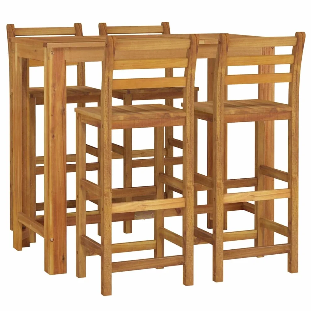 Willood Mesa y Taburetes Altos de Jardín 5 pzas, Juego de Muebles de Bar, Mesa Sillas Altas, Mesita Asientos Exterior, Madera Maciza Acacia