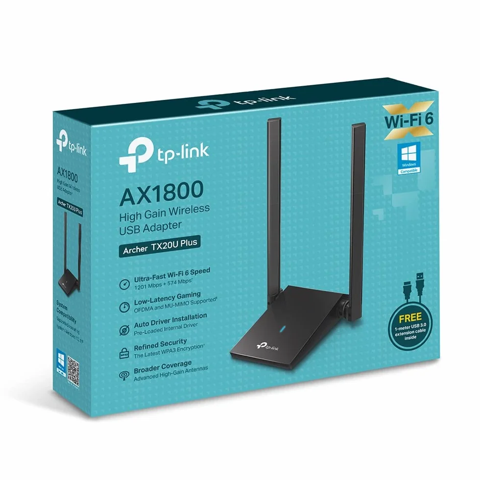 TP-Link Archer TX20U Plus AX1800 Adaptador Wi-Fi 6 Dual Band 5GHz 2.4GHz USB 3.0 Antena Externa MU-MIMO OFDMA WPA3