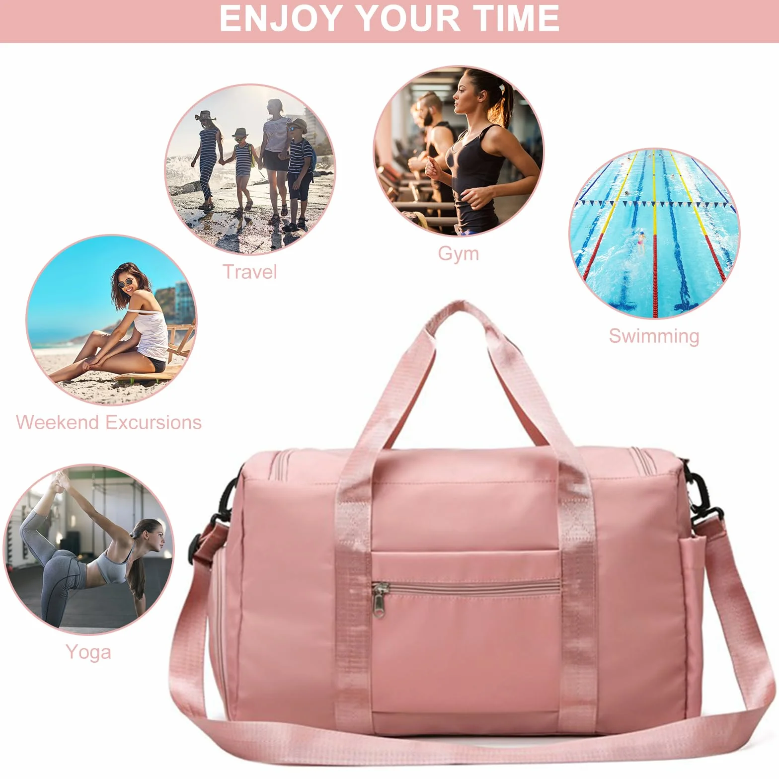 Bolsa de Viaje Plegable Mujer Gran Capacidad Gimnasio con Compartimento Zapatos y Bolsillo Húmedo