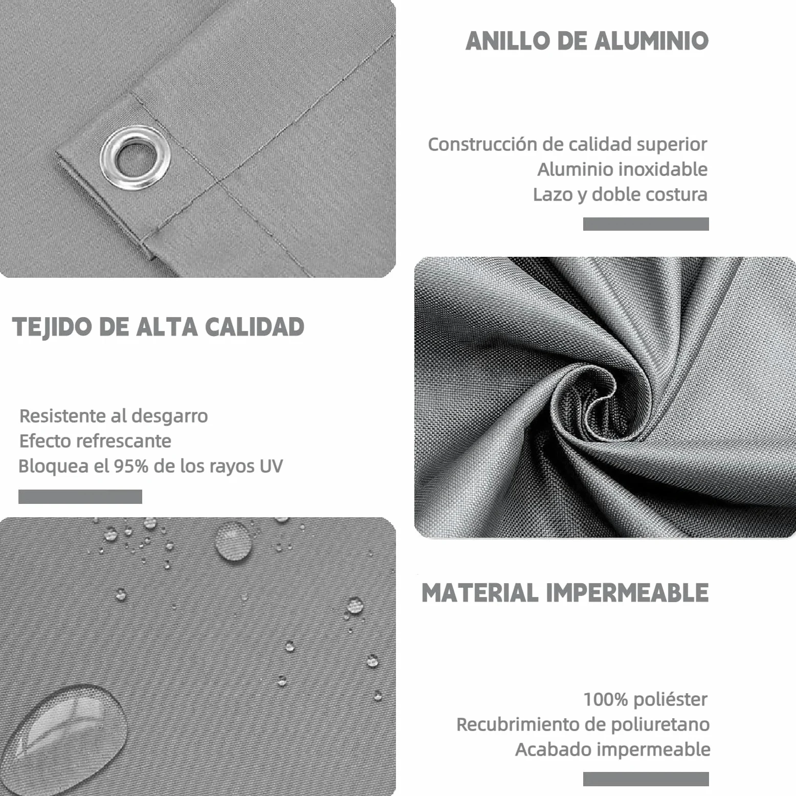 Toldo Vela de Sombra Rectangular 2.6x4.6m Impermeable Toldos Exterior Terraza Protección Rayos UV Resistente al Desgarro con Ojales y Cuerdas para Balcon Patio Exteriores Jardín (Gris Claro)