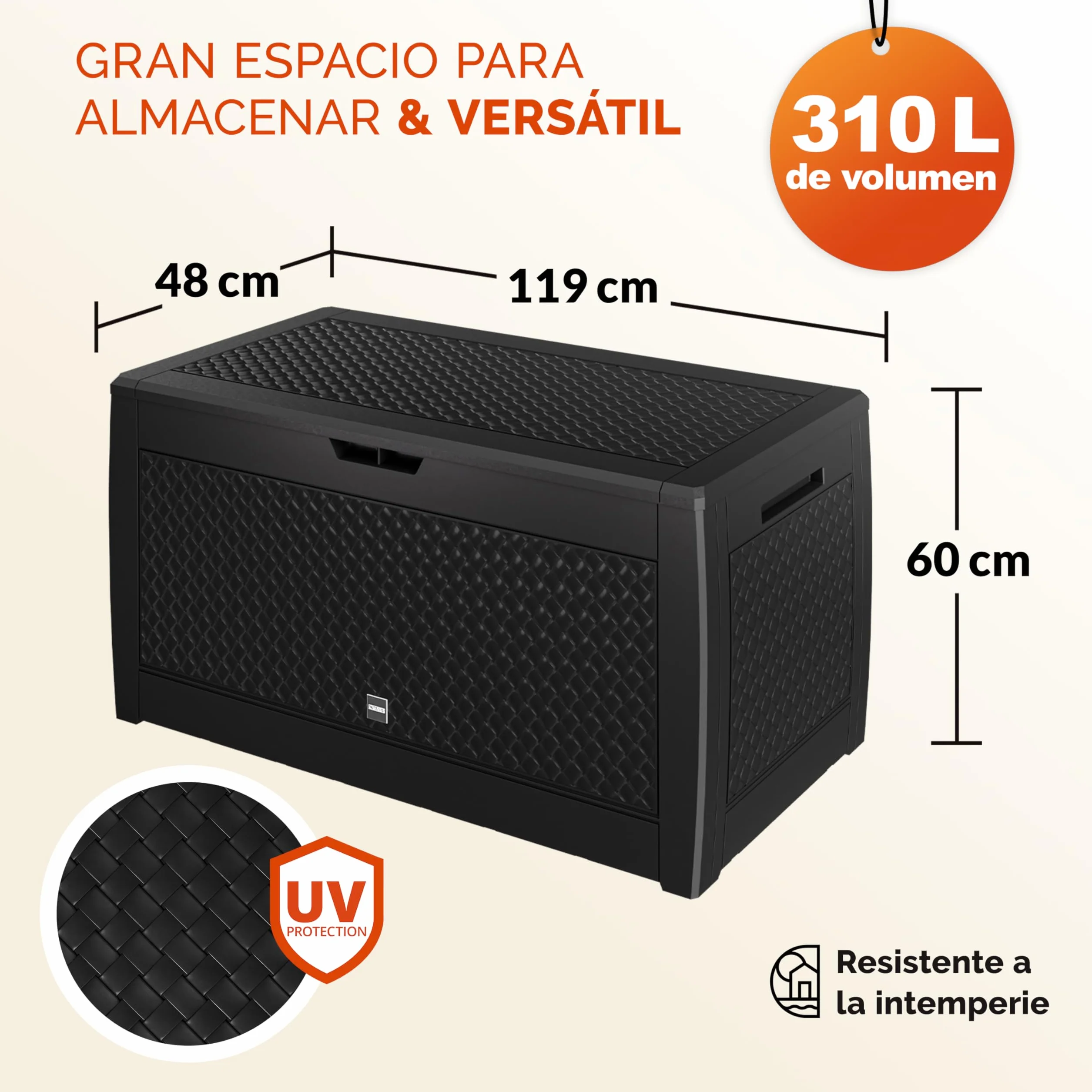 CASARIA® Arcón Jardín Exterior Baúl Almacenaje 310L con 4 Ruedas Asas Resistente Intemperie Rayos UV Caja Cojines 119x48x60cm Antracita