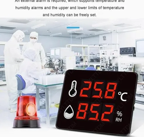 Higrómetro digital con pantalla LED, monitor de humedad de temperatura de alta precisión con alarma para uso industrial