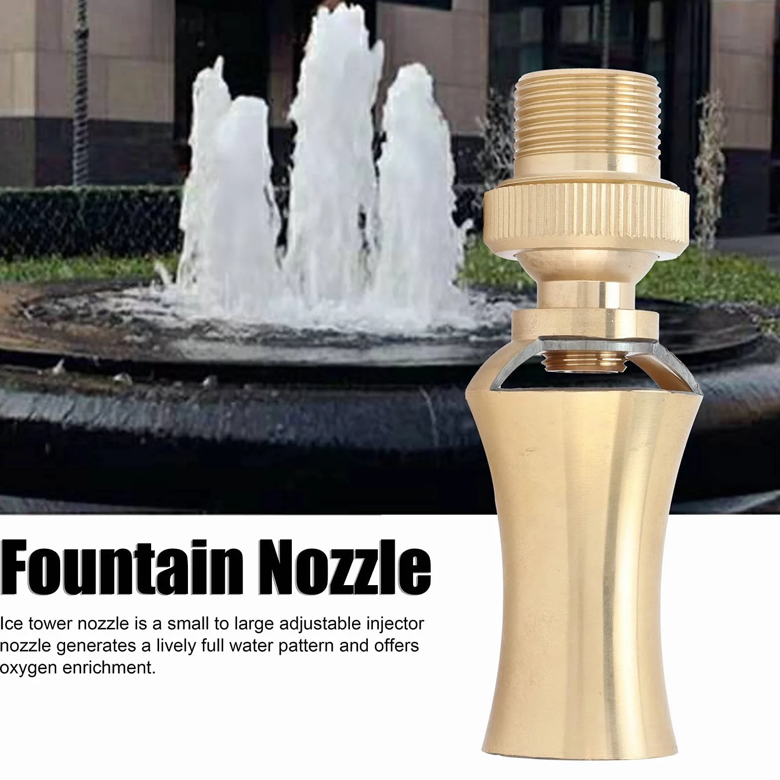 Cabezal de pulverización de chorro de dirección ajustable de latón, boquilla de fuente de agua de cedro de torre de hielo Cabezal de pulverización Aspersor(G1/2 Female Thread G3/4 Male Thread 25mm)
