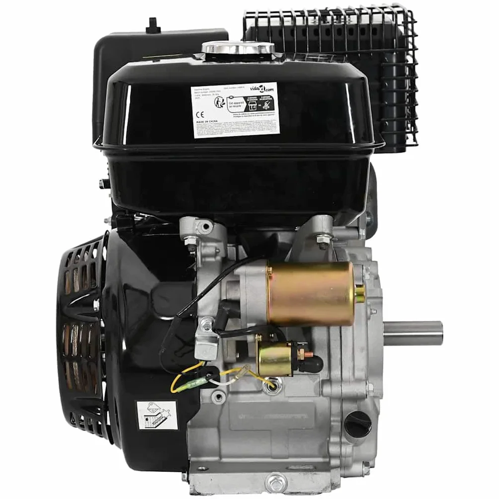 Motor de gasolina 15 CV 11 kW negro, 423 cc cilindrada, depósito de 6,5 L, arranque por cable y arranque eléctrico, refrigerado por aire, para generador de energía, generador, generador de emergencia