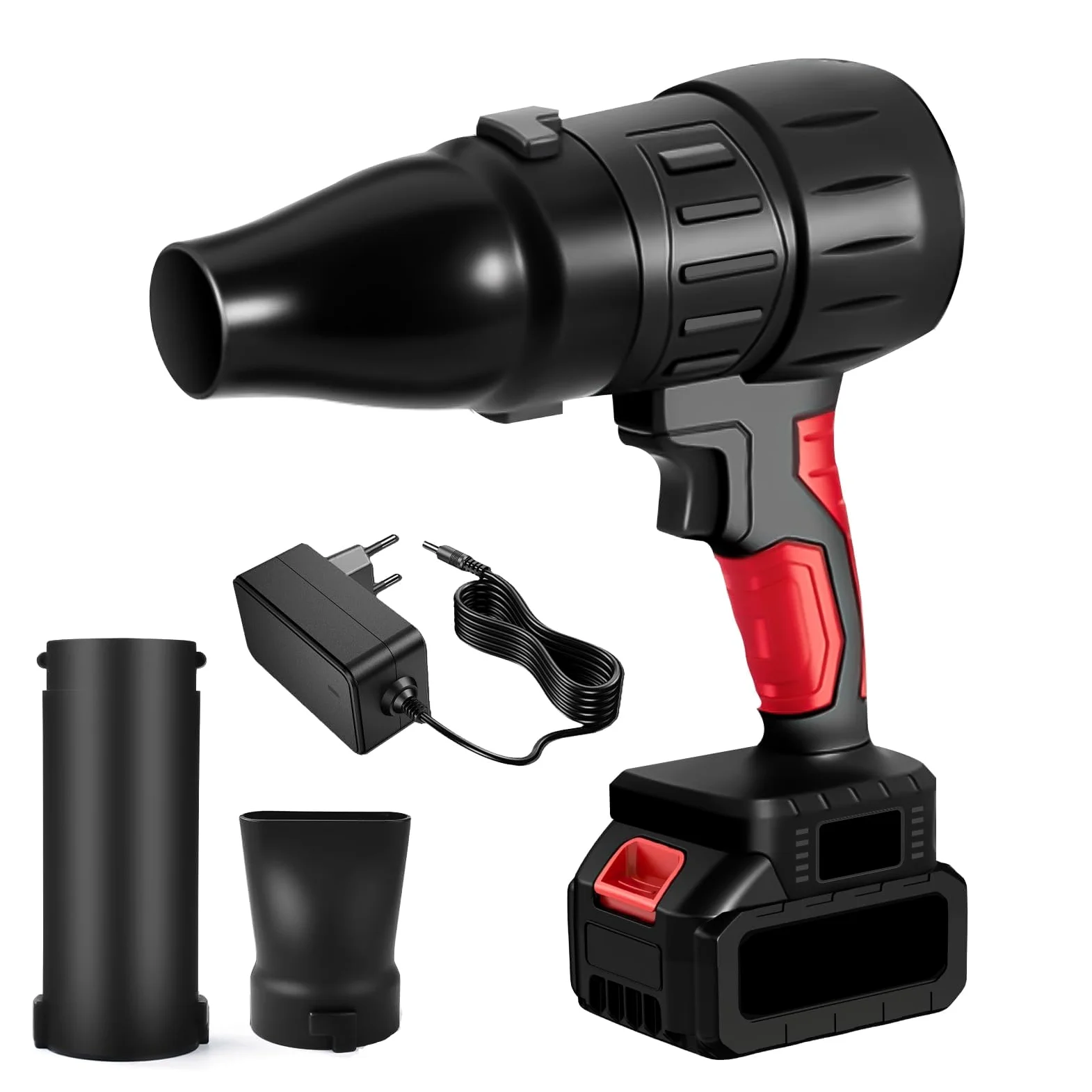 Soplador de Aire Potente 800W, 35000RPM Soplador de Hojas Inalambrico con 1300mAh Bateria, para Jardín, Coche, Patio, Nieve