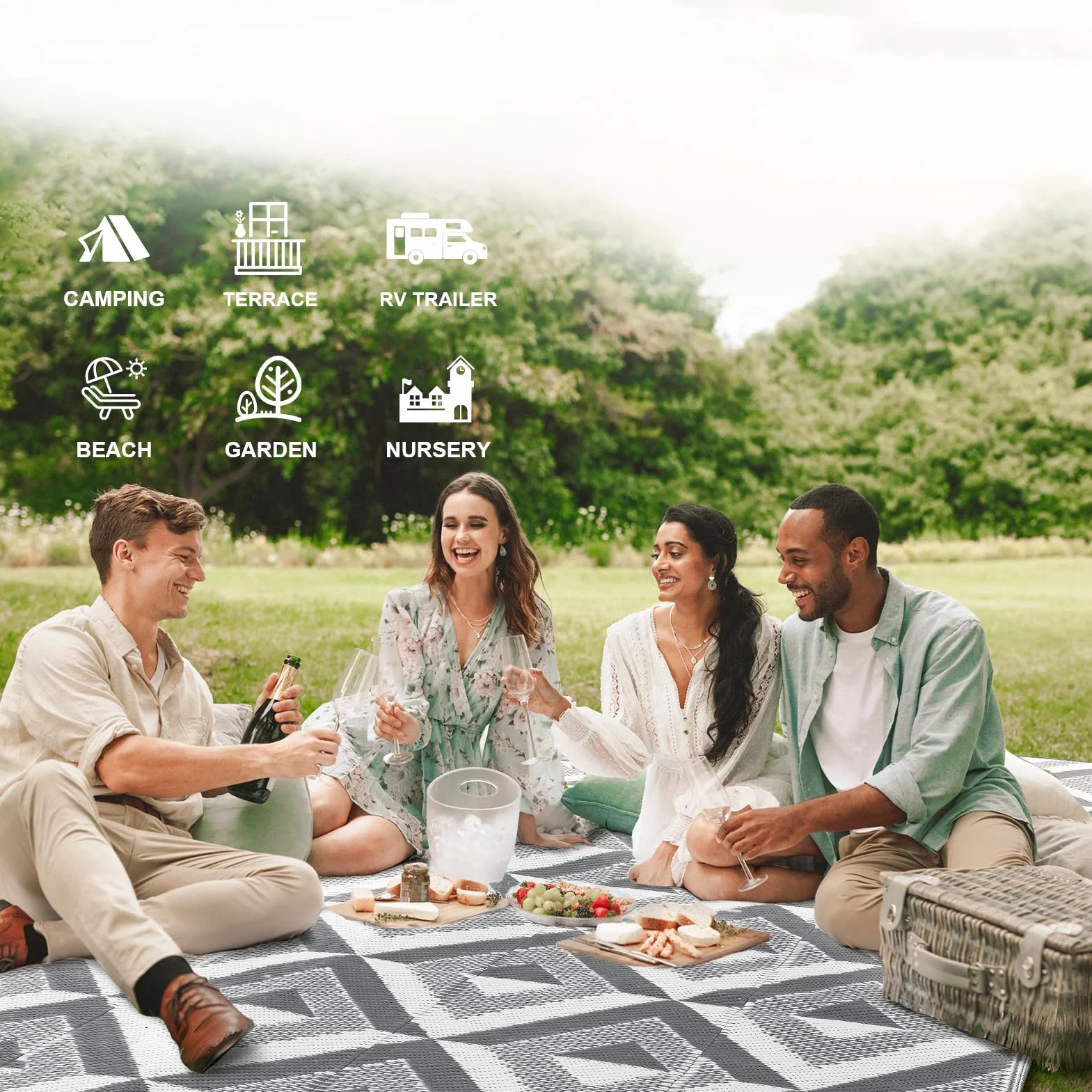 CHOSHOME Alfombra Exterior Impermeable 180x270cm Reversible UV Resistentes para Jardín Patio Camping - Plegable Ligera con Bolsa Transporte, Gris