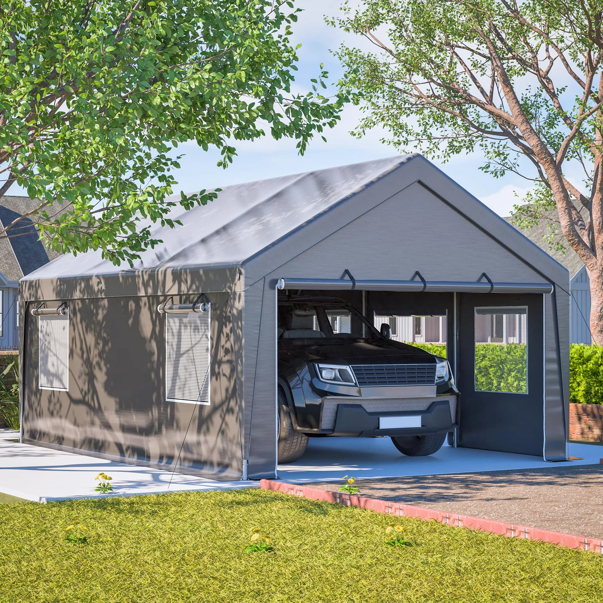 Garaje para tienda de campaña, 6 x 4 x 3 m, resistente al invierno, puertas enrollables y ventanas ventiladas, tienda de pasto, tienda de almacenamiento, refugio para garaje, toldo para coche, SUV