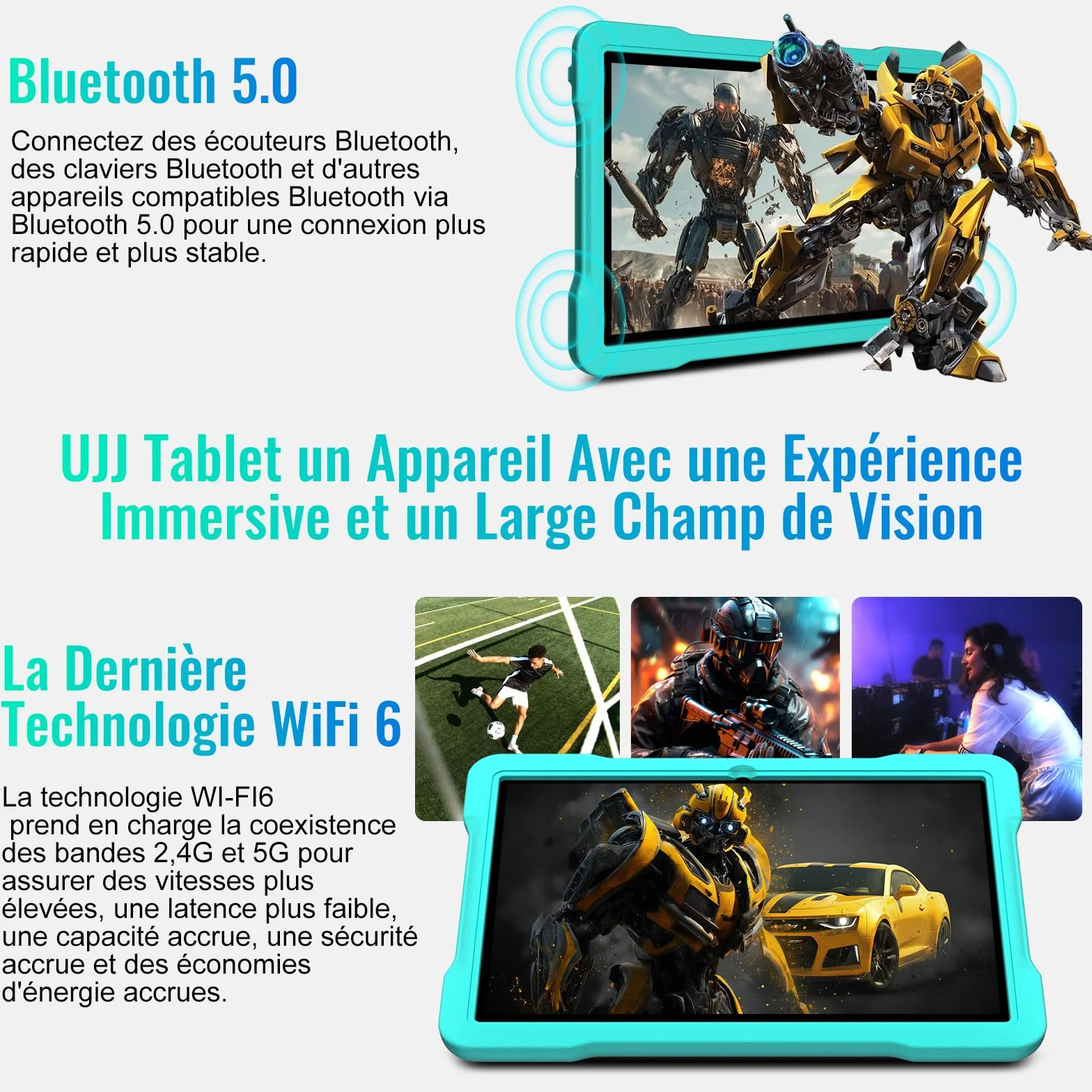 Tablet Android 15 10 Pulgadas Octa-Core 64GB ROM 5MP+8MP Widevine L1 WiFi6 Bluetooth 5.0 1280x800 Azul