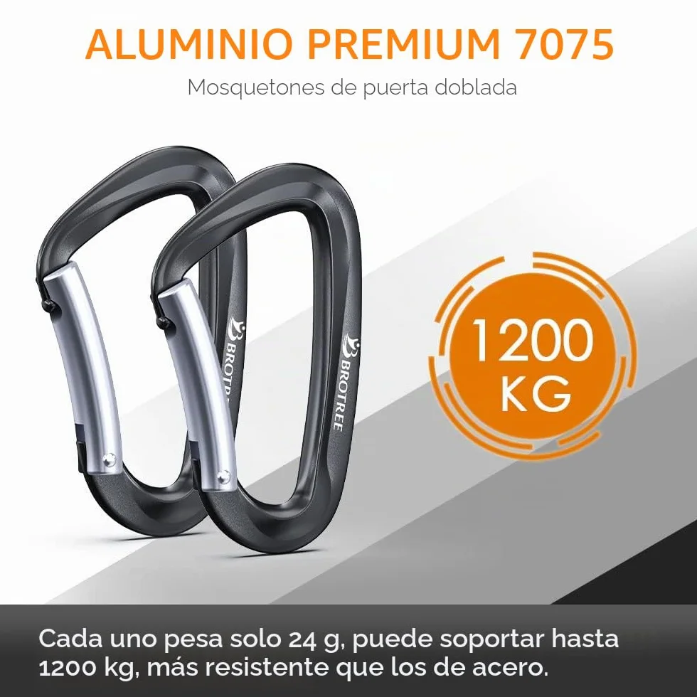 Brotree Mosquetón Resistente 12KN 1200 kg Aluminio 8cm Forma de D