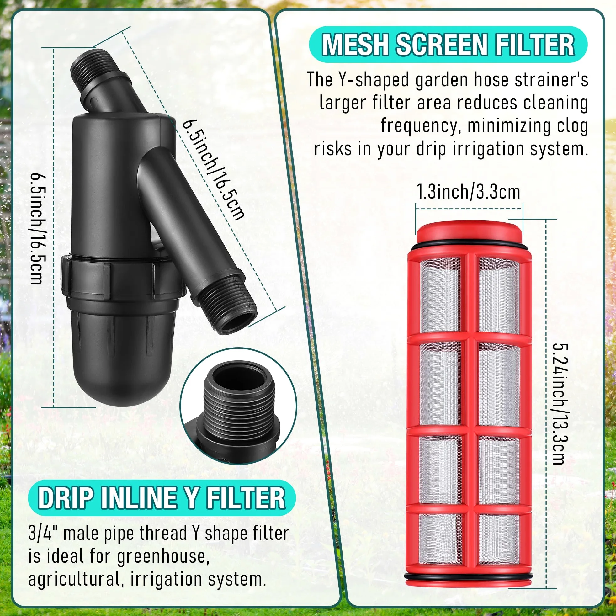 Aurelema Regulador de presión de riego por goteo y filtro, 25 PSI para manguera de jardín/grifo de 3/4 pulgadas y filtro en Y en línea de riego por goteo, conexiones de rosca de manguera FHT de 3/4 x