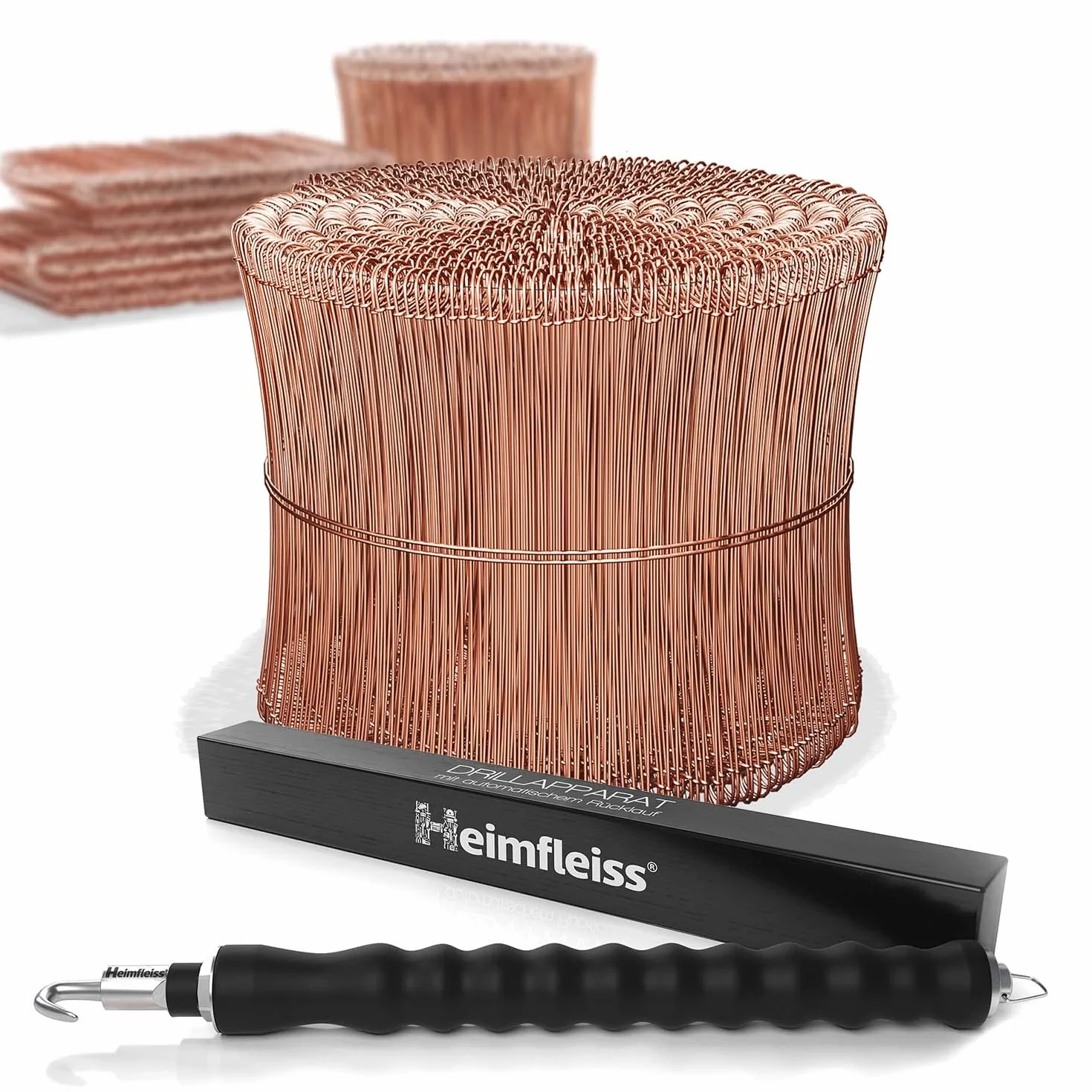 Heimfleiss® atadora alambre + alambre de sujeción cobreado 1,0 x 100-160 mm (1000 uds.) - Set trenzador alambre, amarrador de alambre y alambre de sujeción - Atador alambre, alambre de torsión de ojal