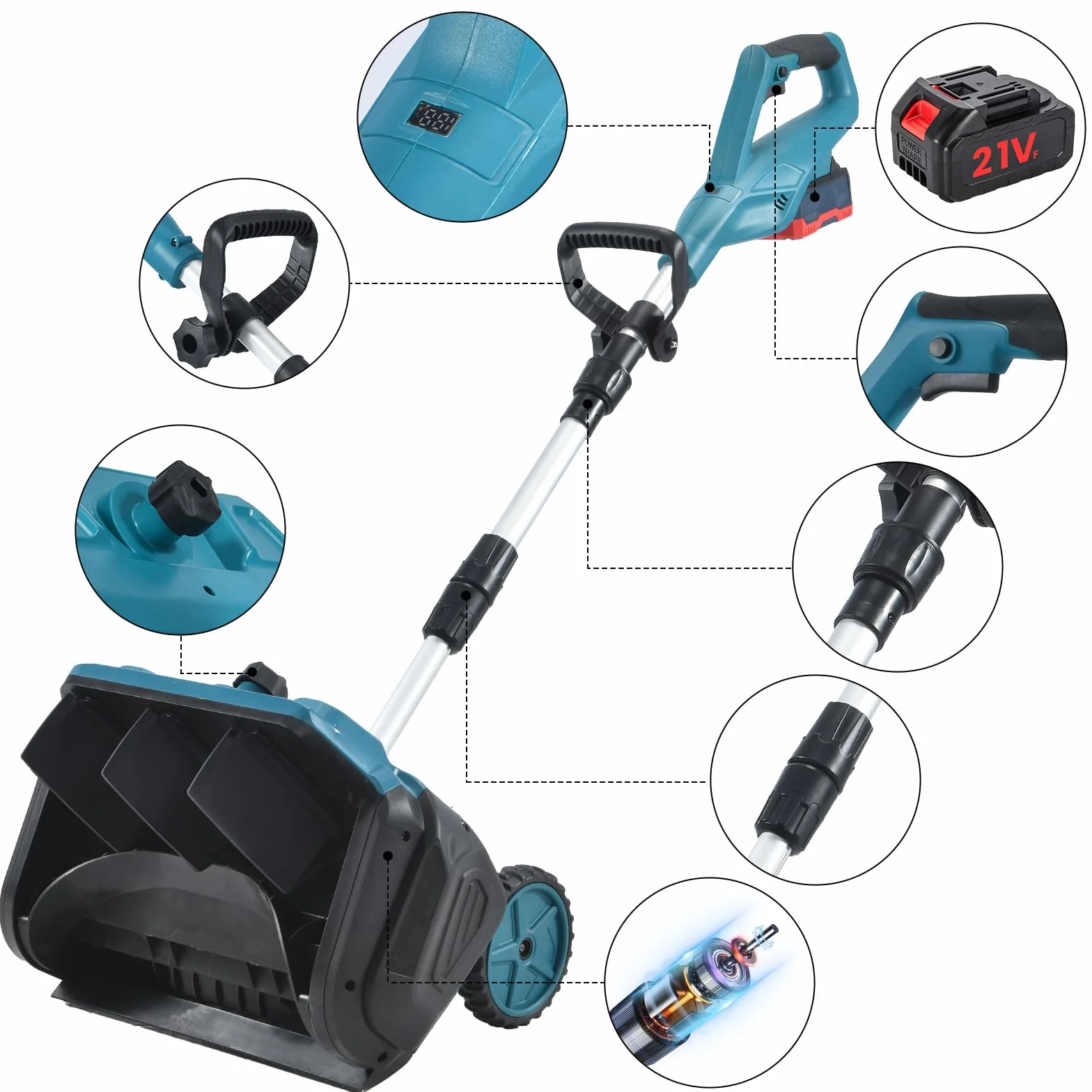 Soplador de nieve eléctrico con 2 baterías, distancia de expulsión 6 m, 3 direcciones de salida, quitanieves plegable con varilla telescópica, quitanieves inalámbrico para jardín patio de carretera (2