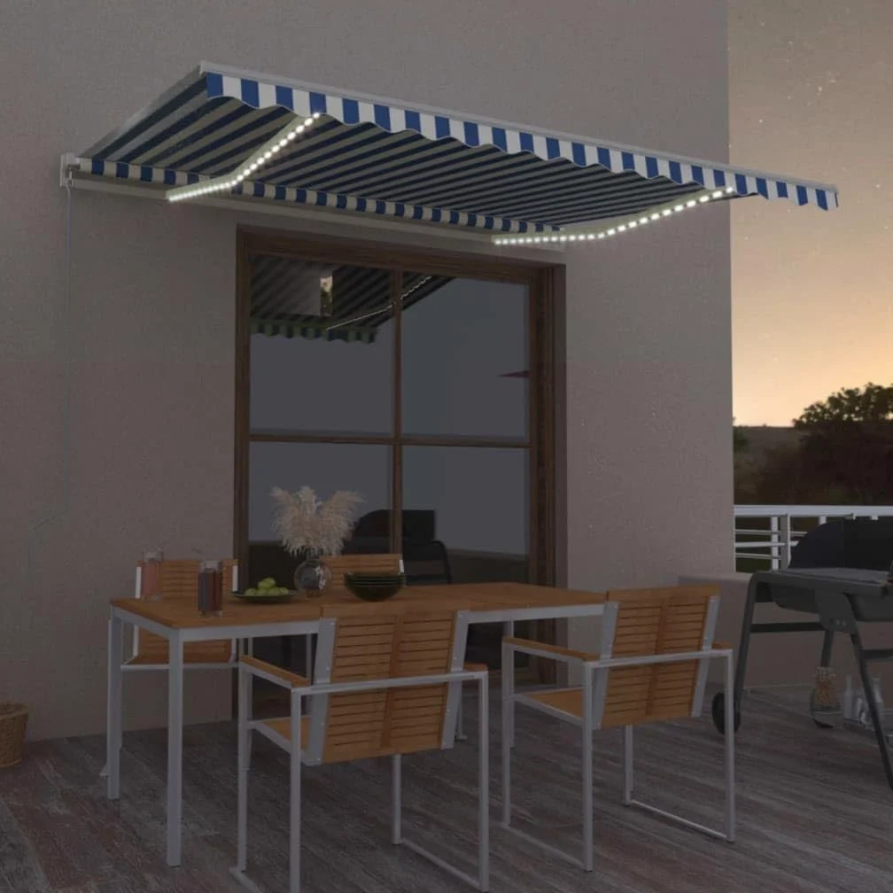 Toldo articulado automático con sensor de viento LED, 450 x 300 cm, marco de aluminio con recubrimiento de polvo, protección solar resistente a los rayos UV y al agua, para terraza, balcón