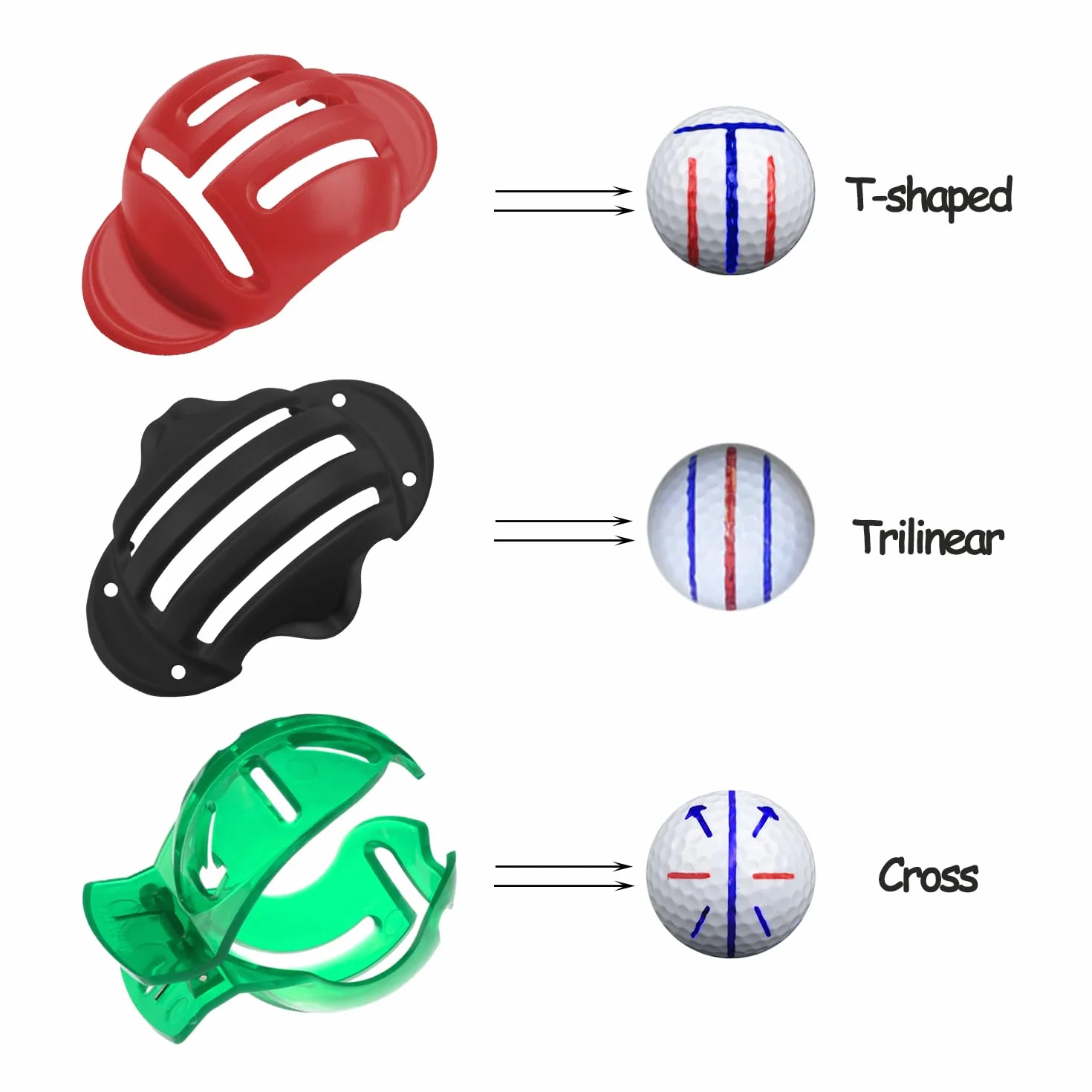 Pack de 3 herramientas de alineación de pelotas de golf, bolígrafos y clips marcadores