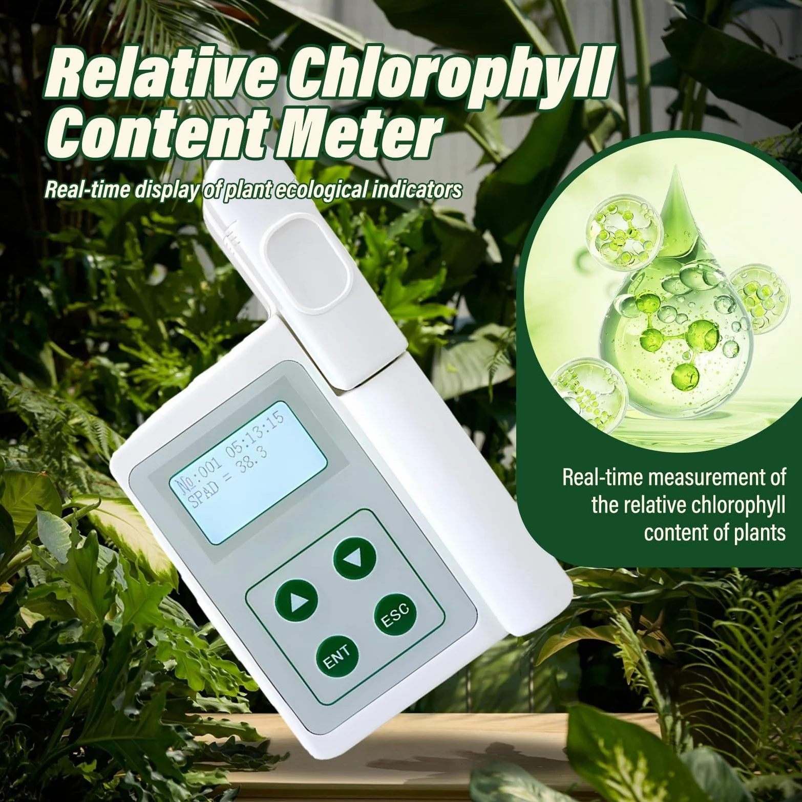 Tester De Clorofila Portátil Con Medidor Digital SPAD, Medición De Nitrógeno Foliar Y Humedad De Hojas, Análisis Hojas Y Nutrientes Y Monitor De Plantas(One parameters)