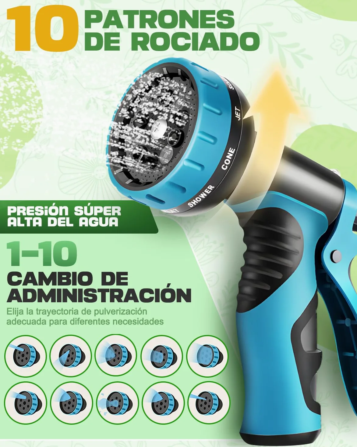 Mangueras de Jardín 30M Extensibles, 4 Capas de Látex Resistente, Conector de Latón y Pistola de Riego 10 Modos, Perfecta para Limpieza y Césped