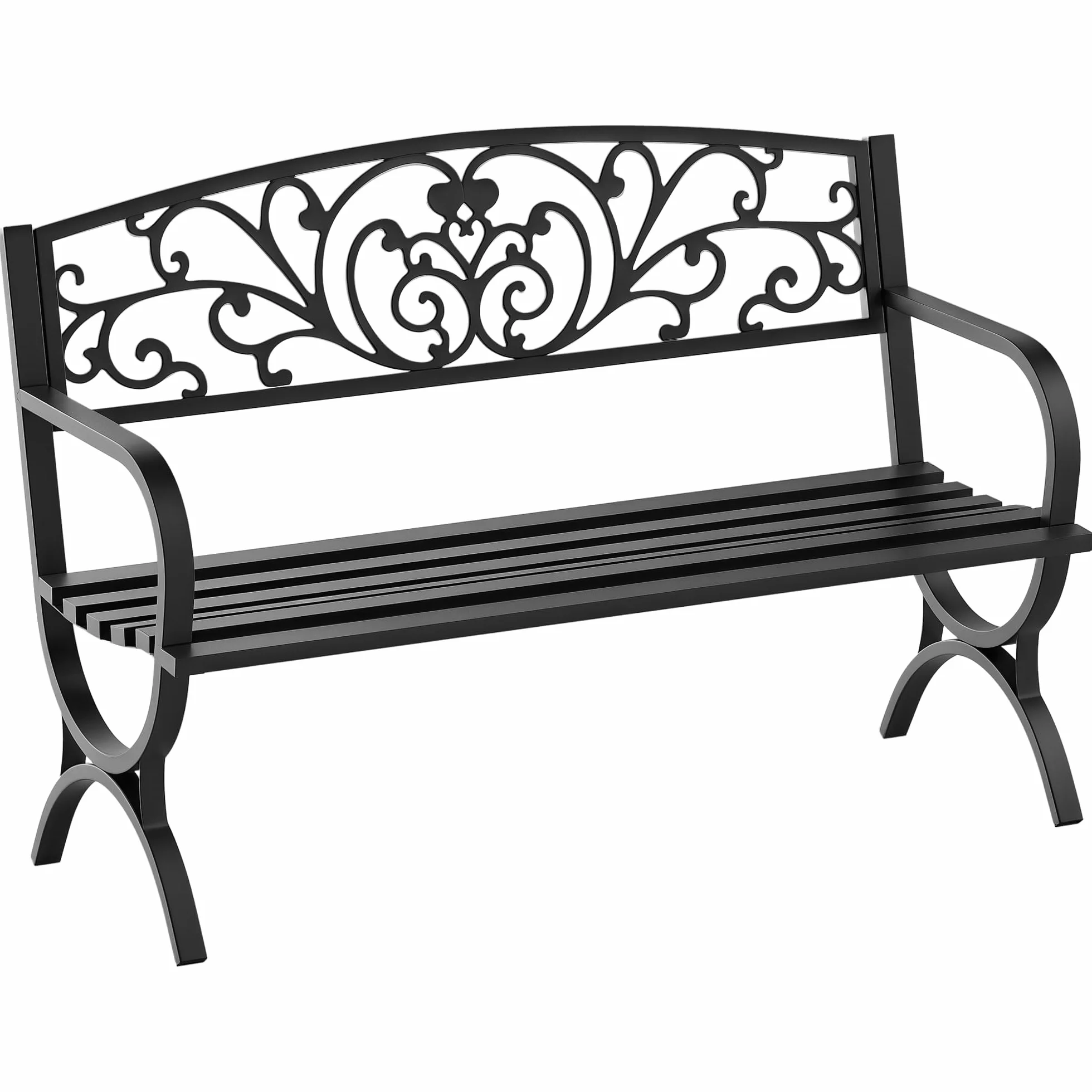 Outsunny Banco de Jardín 2 Plazas Hierro Clásico Patrón Floral 240 kg 127x60x85 cm Negro