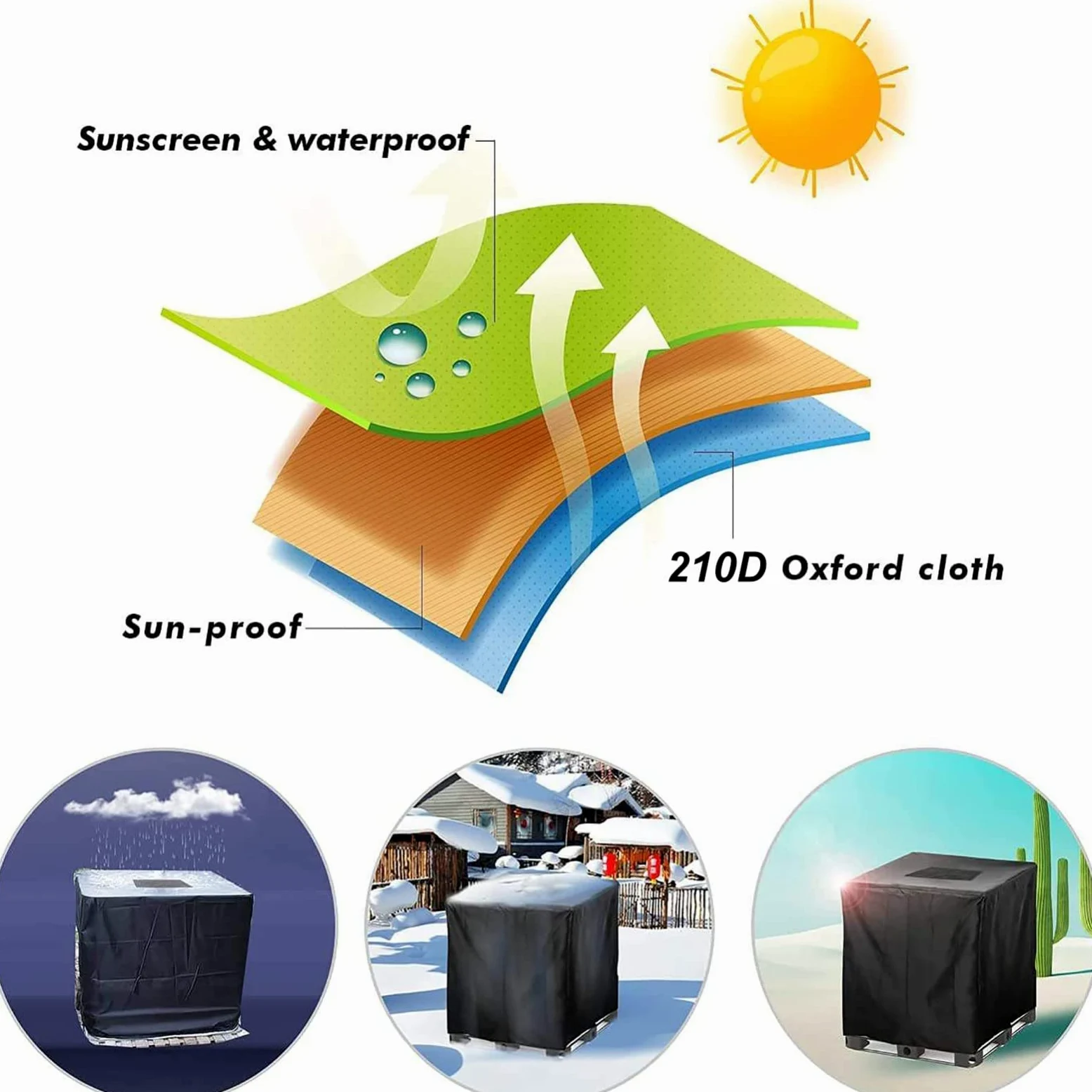 IBC - Cubierta para depósito de agua, resistente a los rayos UV y al polvo, lona protectora para agua de 300L/600L/800L/1000L, cubierta impermeable para IBC Tan